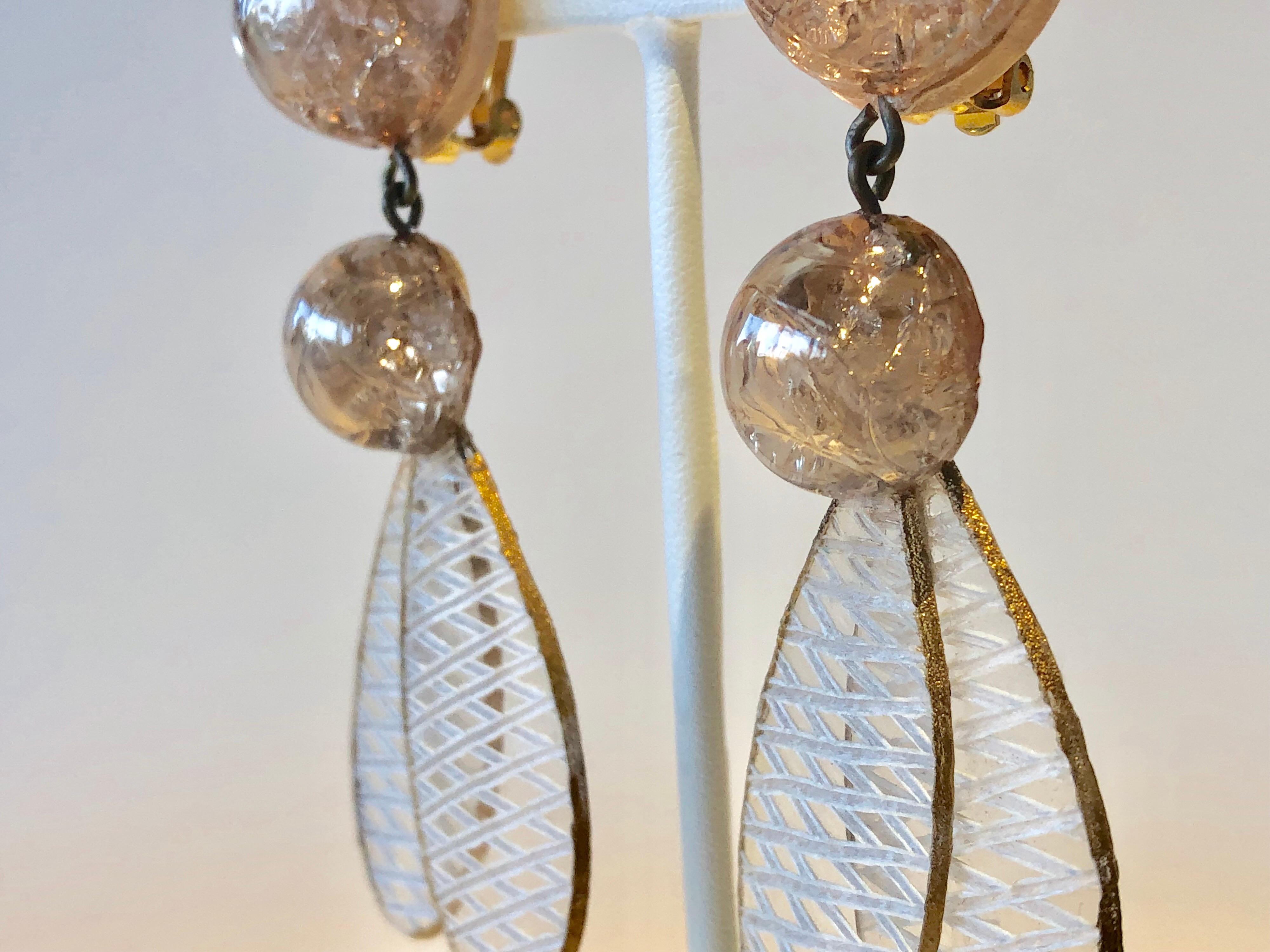 Champagne Lucite Chandelier Statement Earrings by Cilea Paris  1