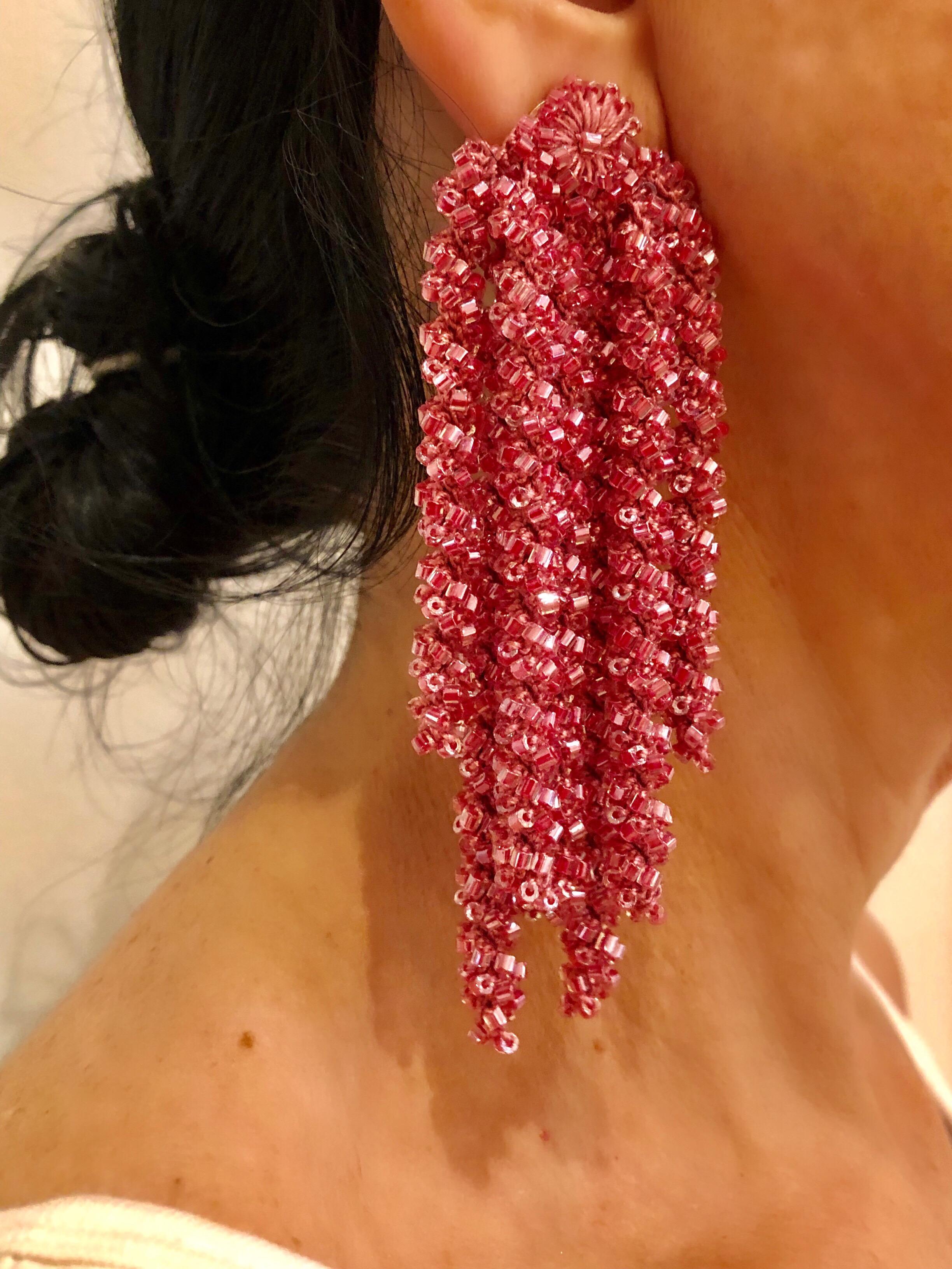Large Linear Pink Designer Statement Earrings  In Excellent Condition In Palm Springs, CA