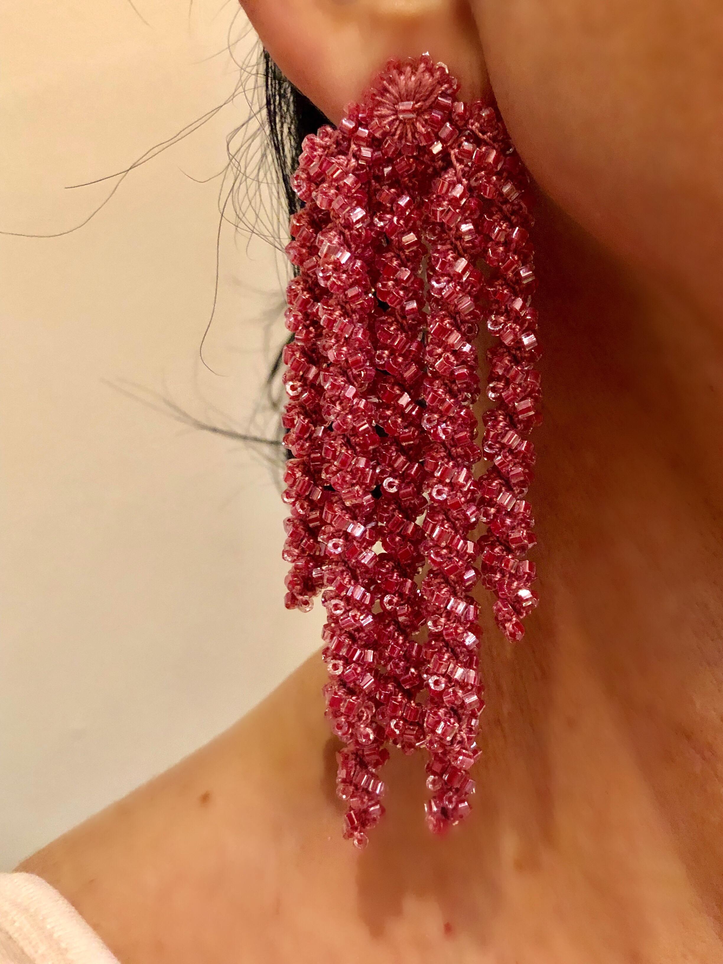 Large Linear Pink Designer Statement Earrings  1