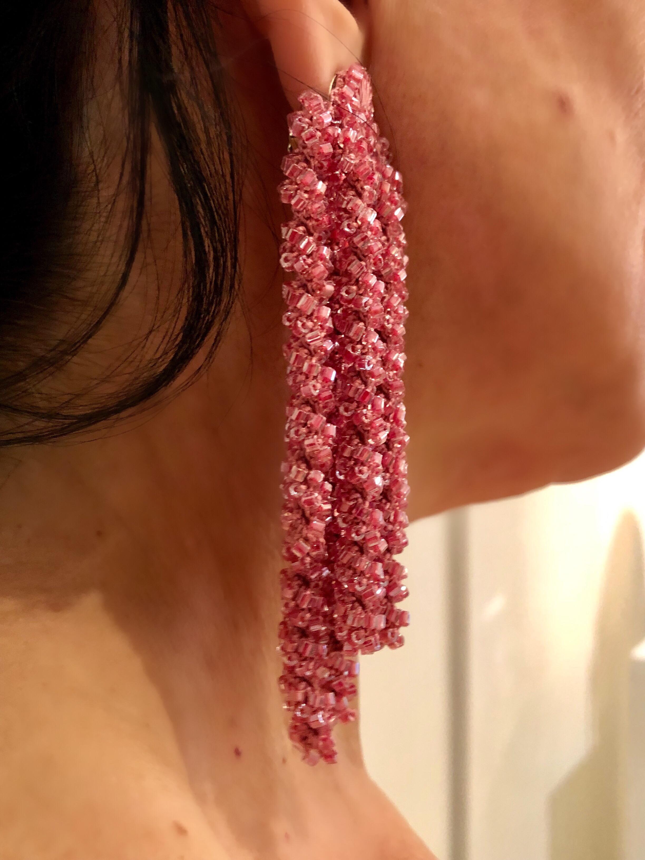 Large Linear Pink Designer Statement Earrings  2