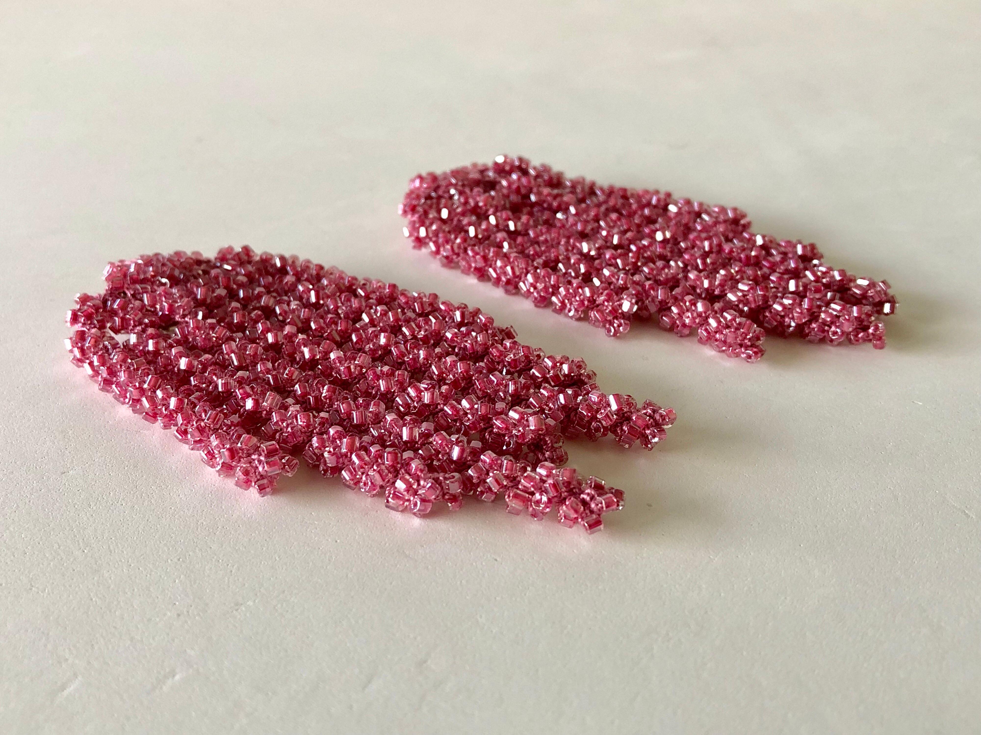 Large Linear Pink Designer Statement Earrings  3