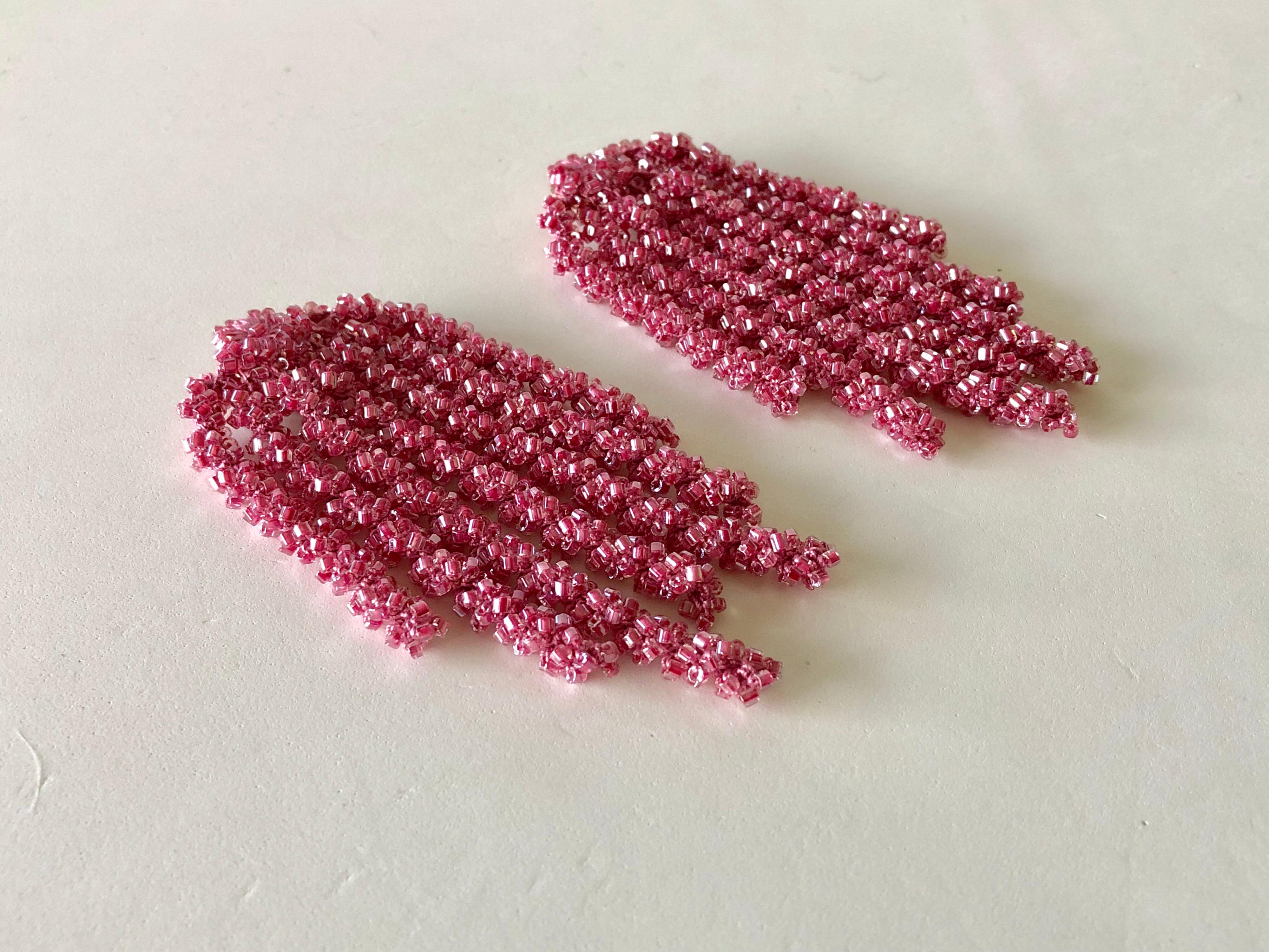 Large Linear Pink Designer Statement Earrings  4