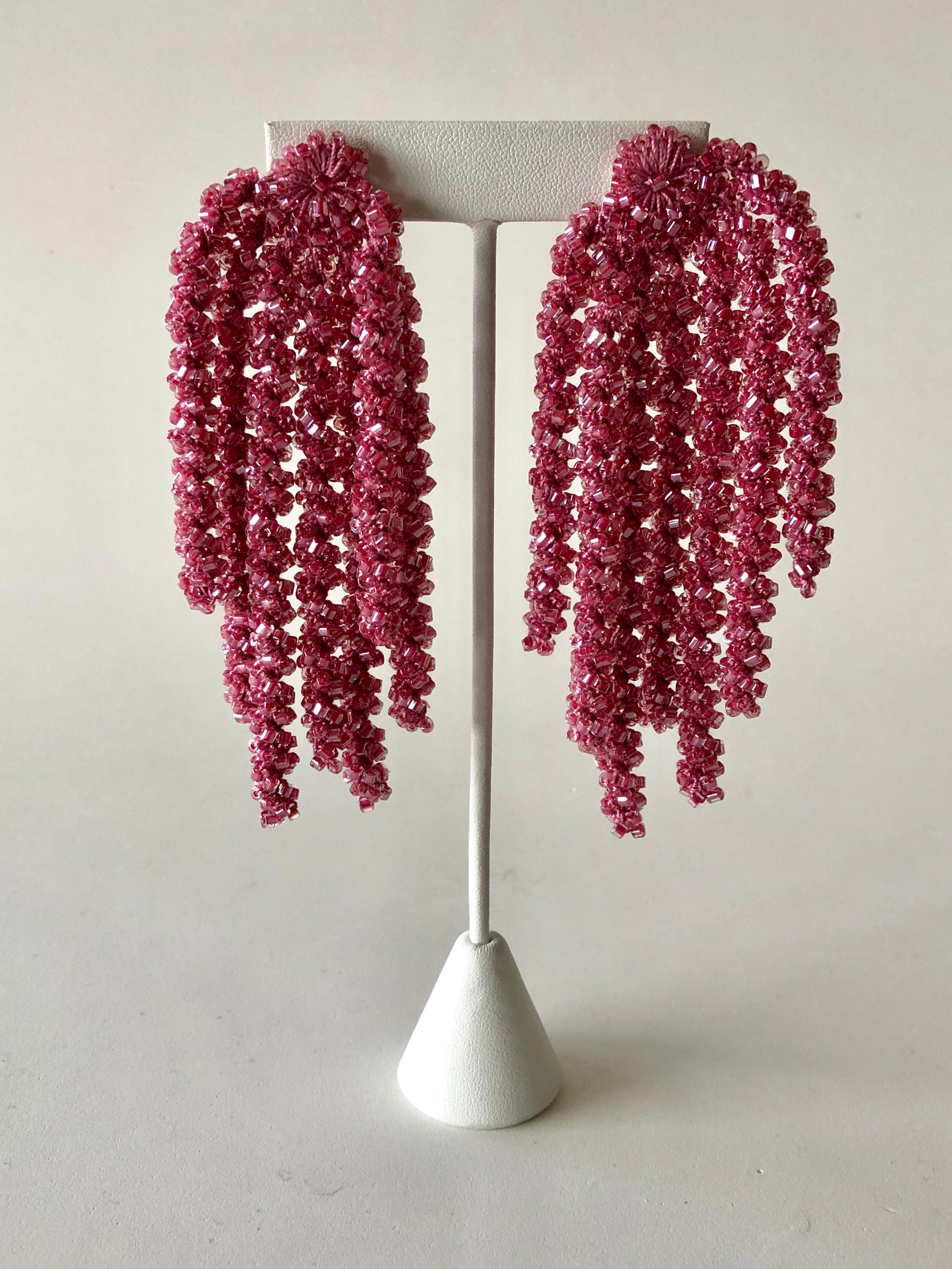 Large Linear Pink Designer Statement Earrings  5