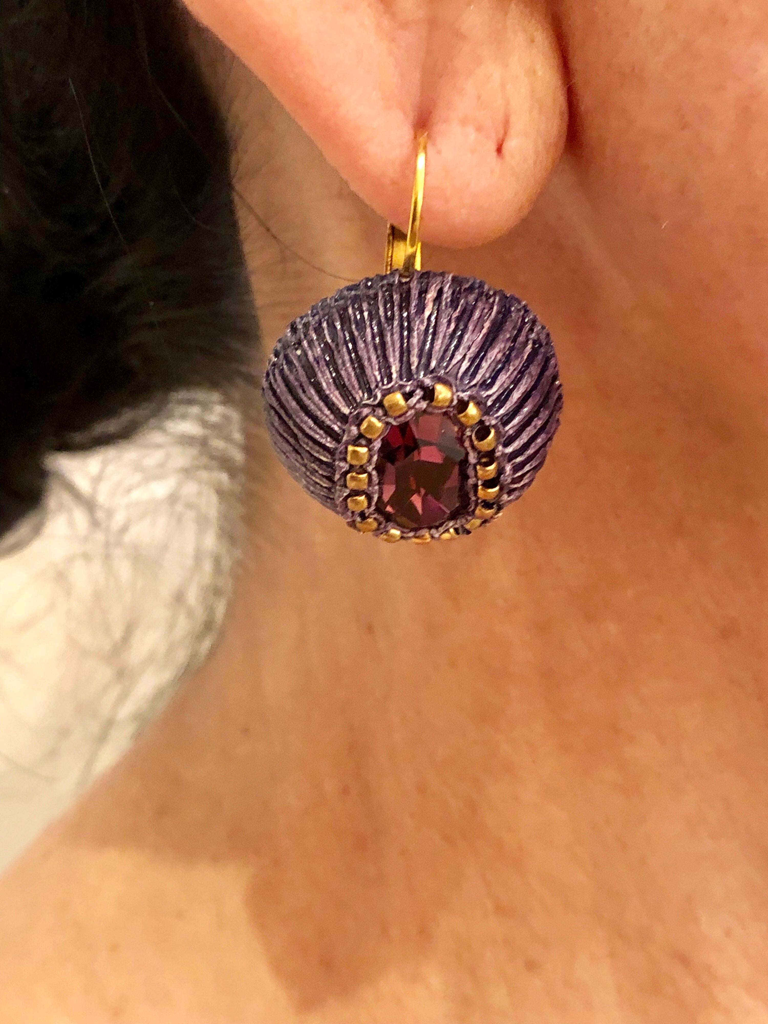 Women's Gilt Purple Artisanal Drop Statement Earrings 