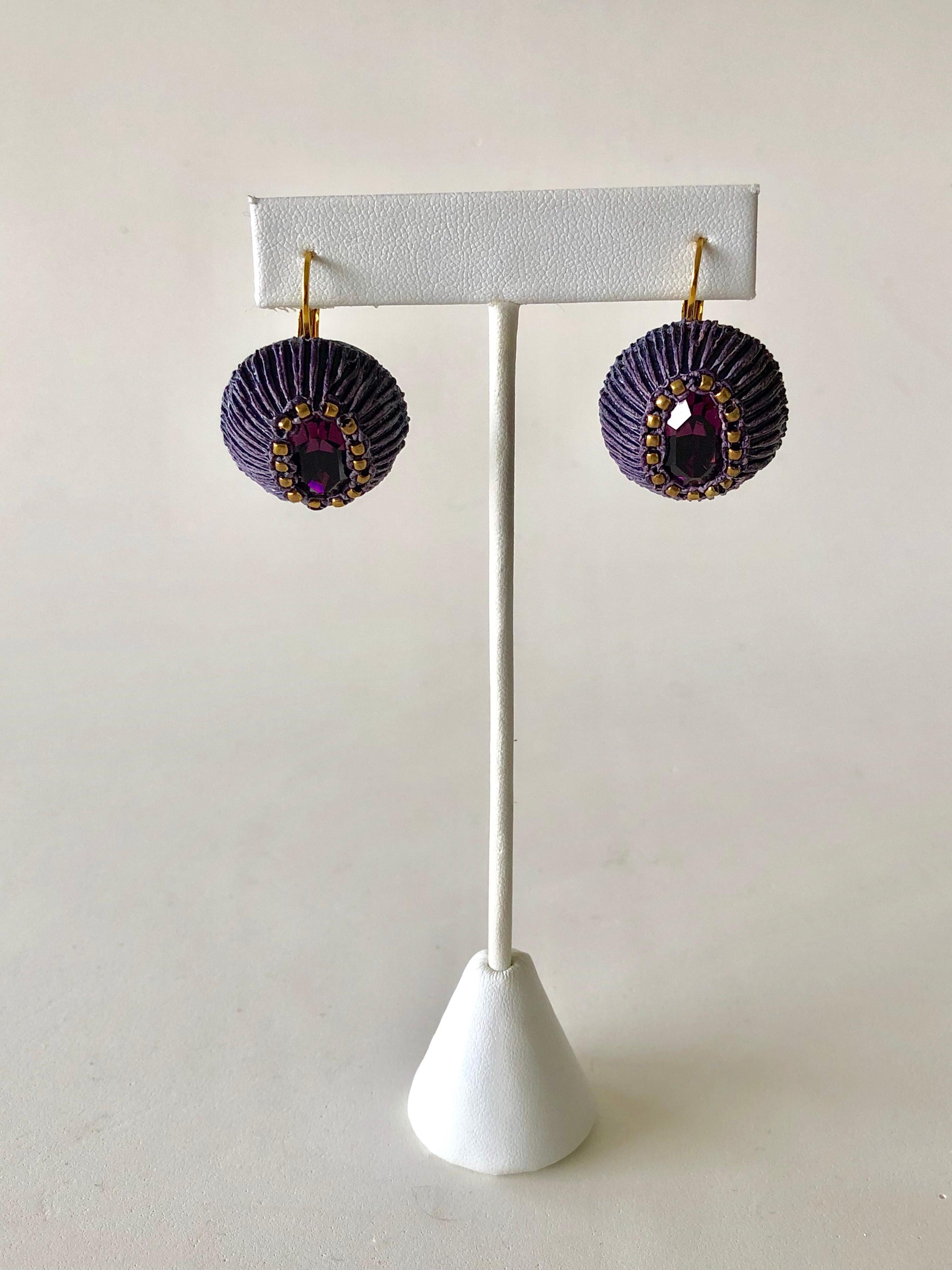 Gilt Purple Artisanal Drop Statement Earrings  2