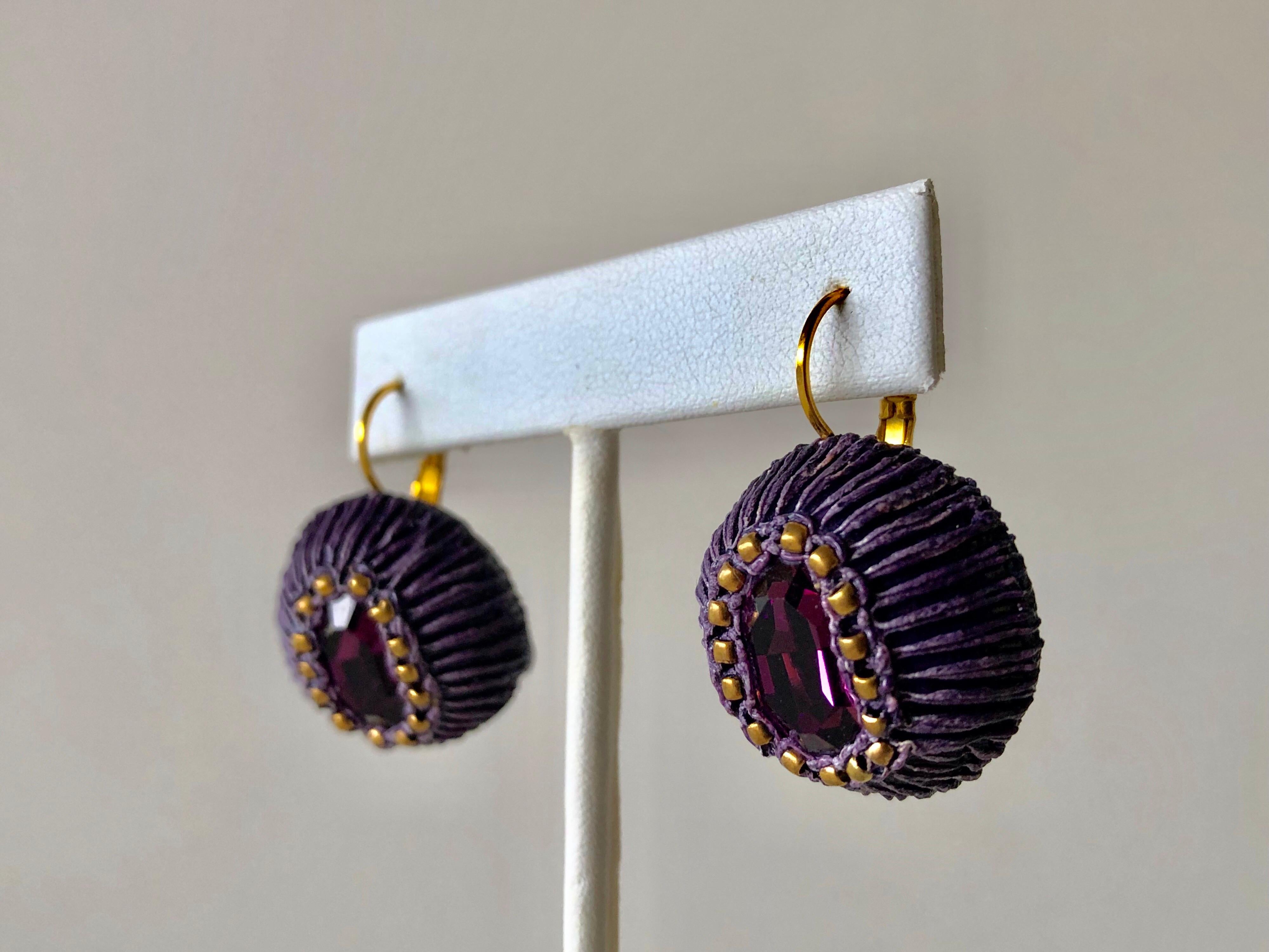 Gilt Purple Artisanal Drop Statement Earrings  3