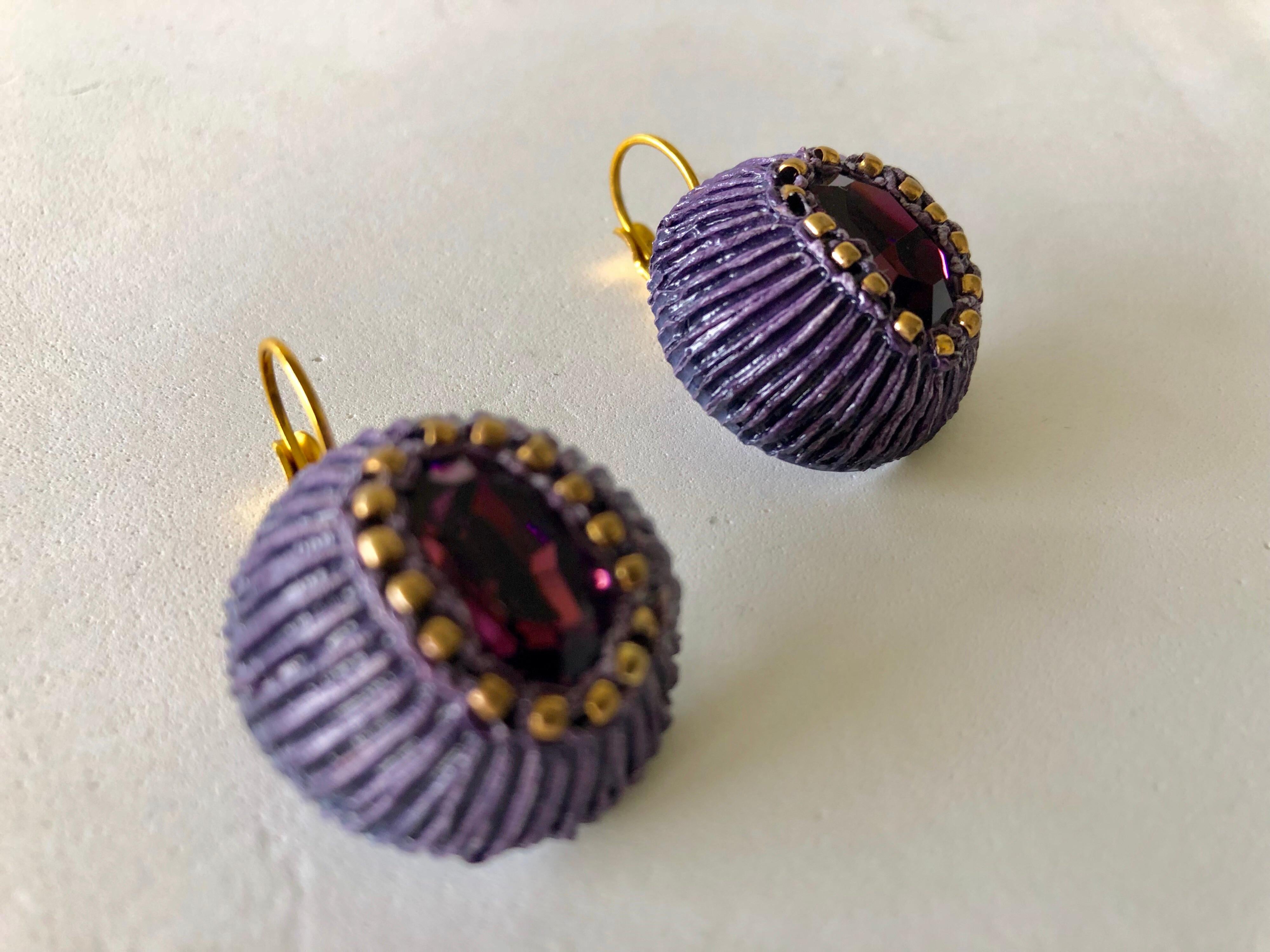 Gilt Purple Artisanal Drop Statement Earrings  5