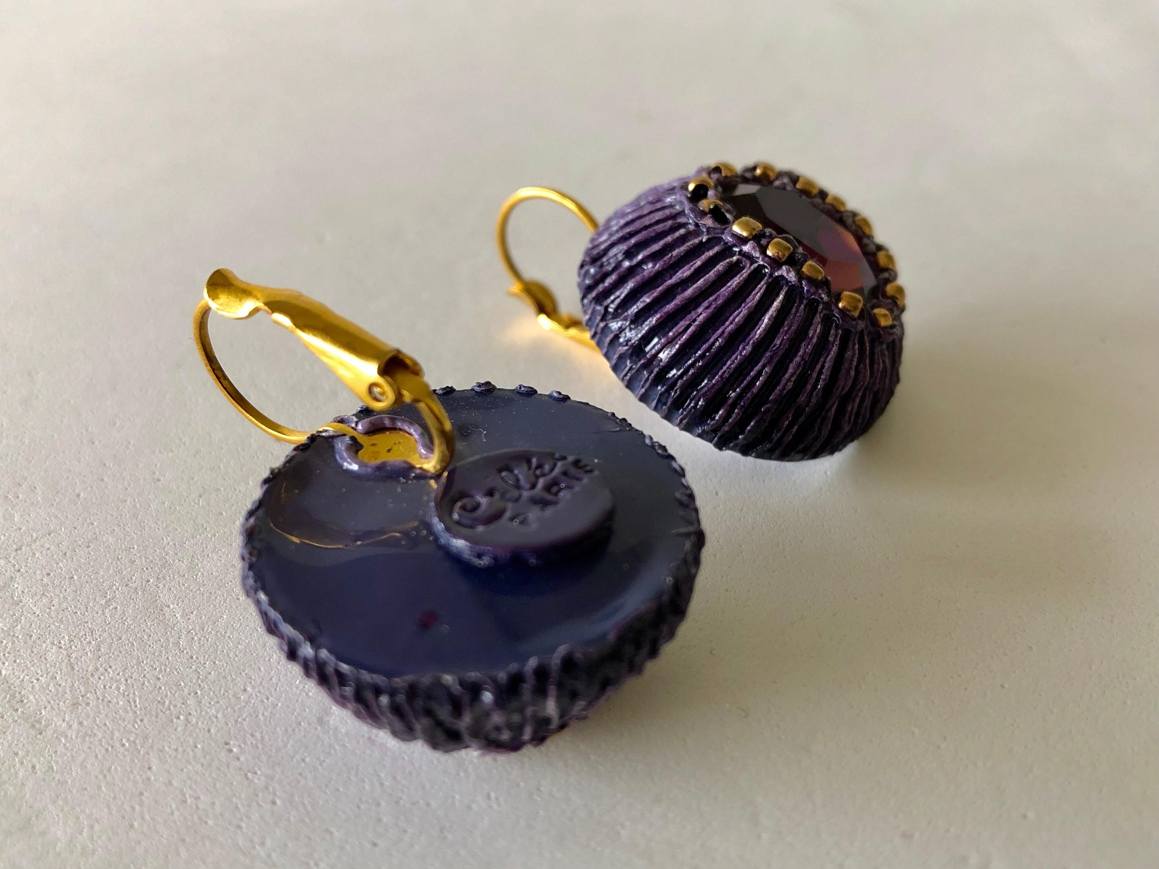 Gilt Purple Artisanal Drop Statement Earrings  6