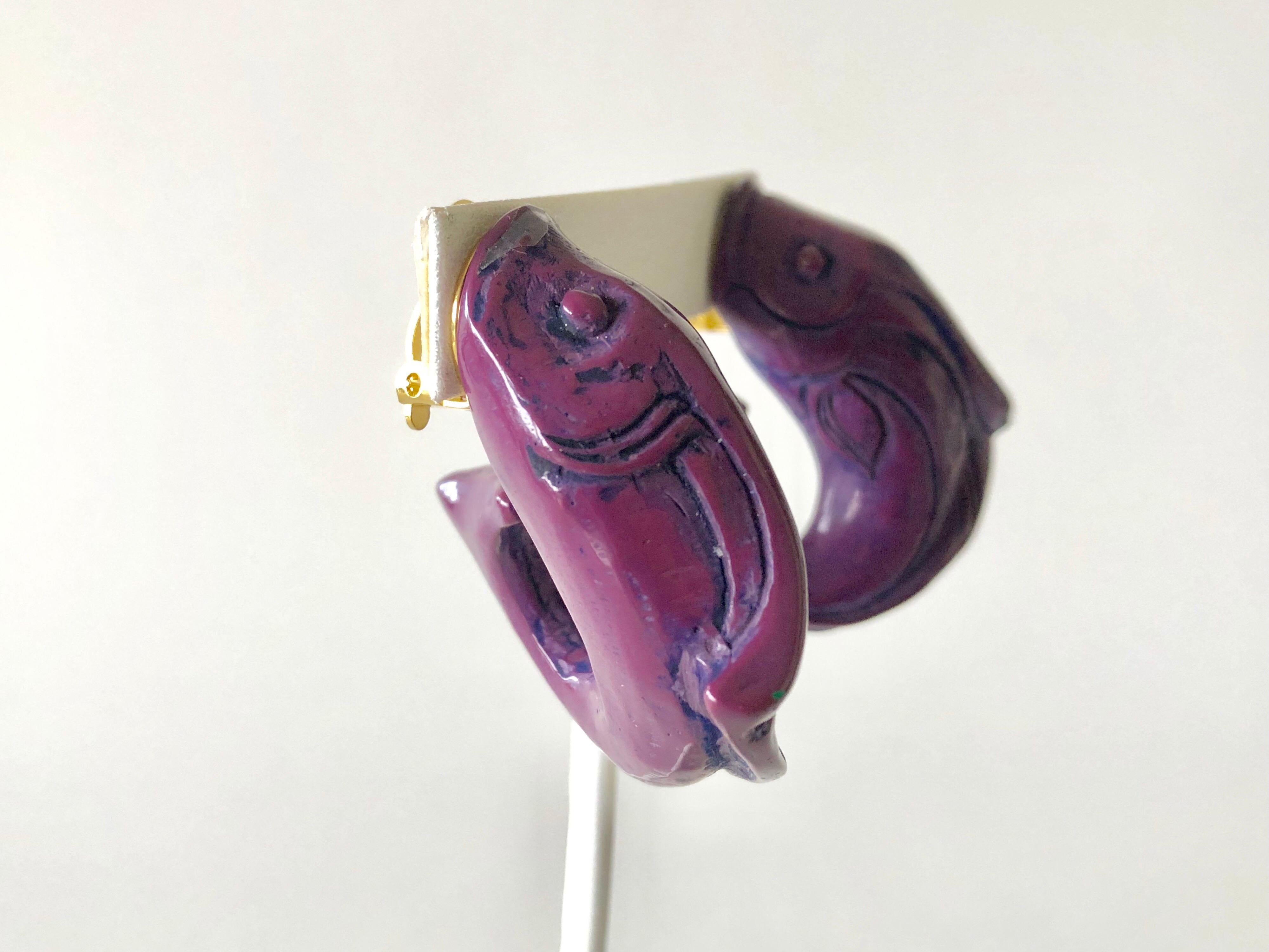 Vintage Purple High Fashion Fish Statement Earrings  7
