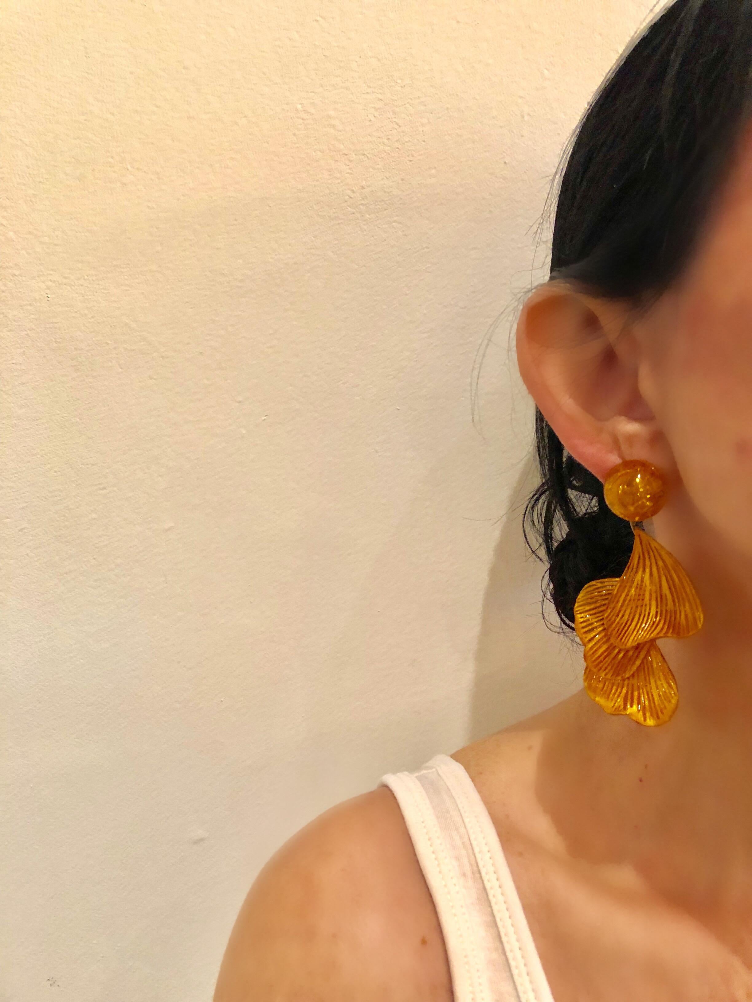 Contemporary Orange Architectural Wave Statement Earrings 