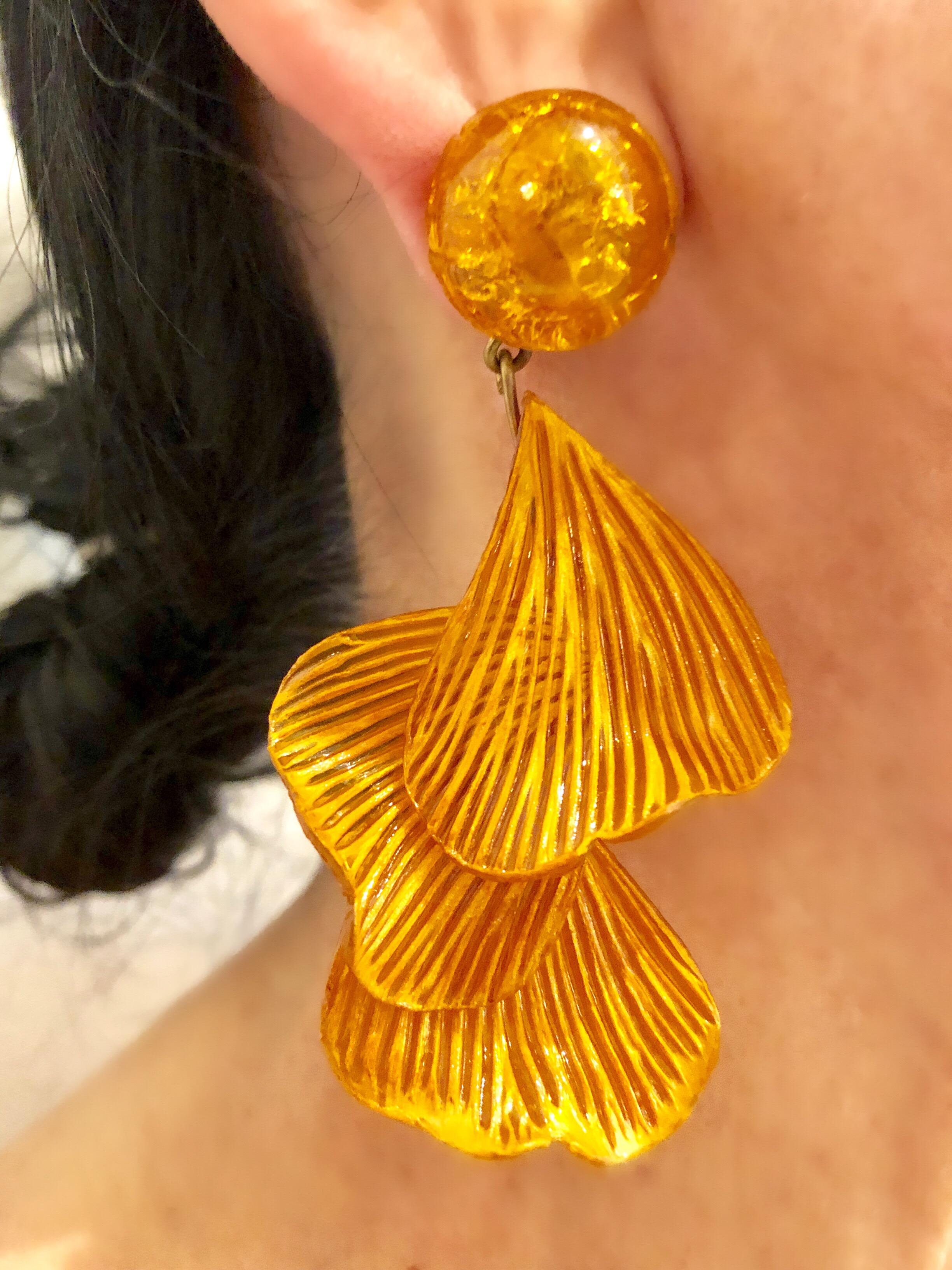 Orange Architectural Wave Statement Earrings  In Excellent Condition In Palm Springs, CA