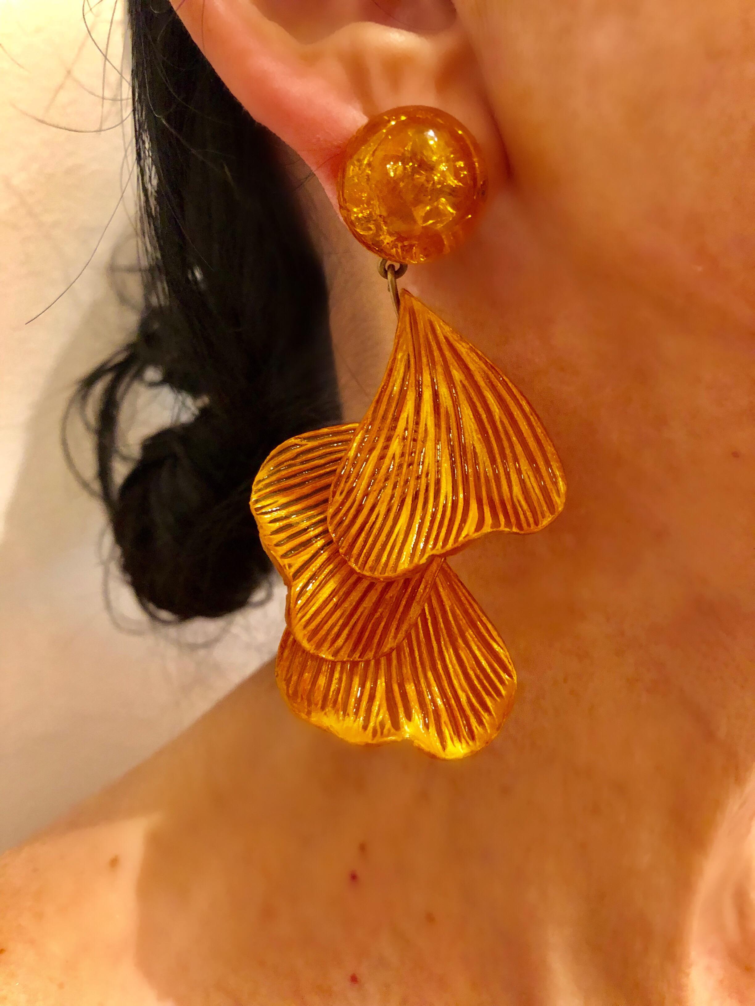 Women's Orange Architectural Wave Statement Earrings 