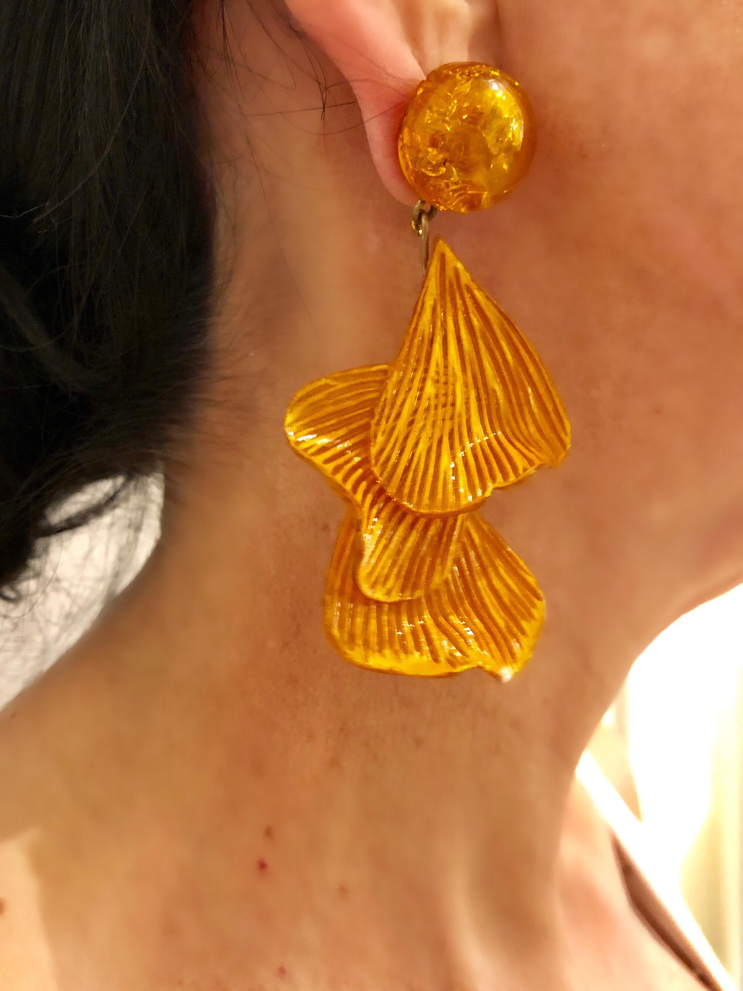Orange Architectural Wave Statement Earrings  1