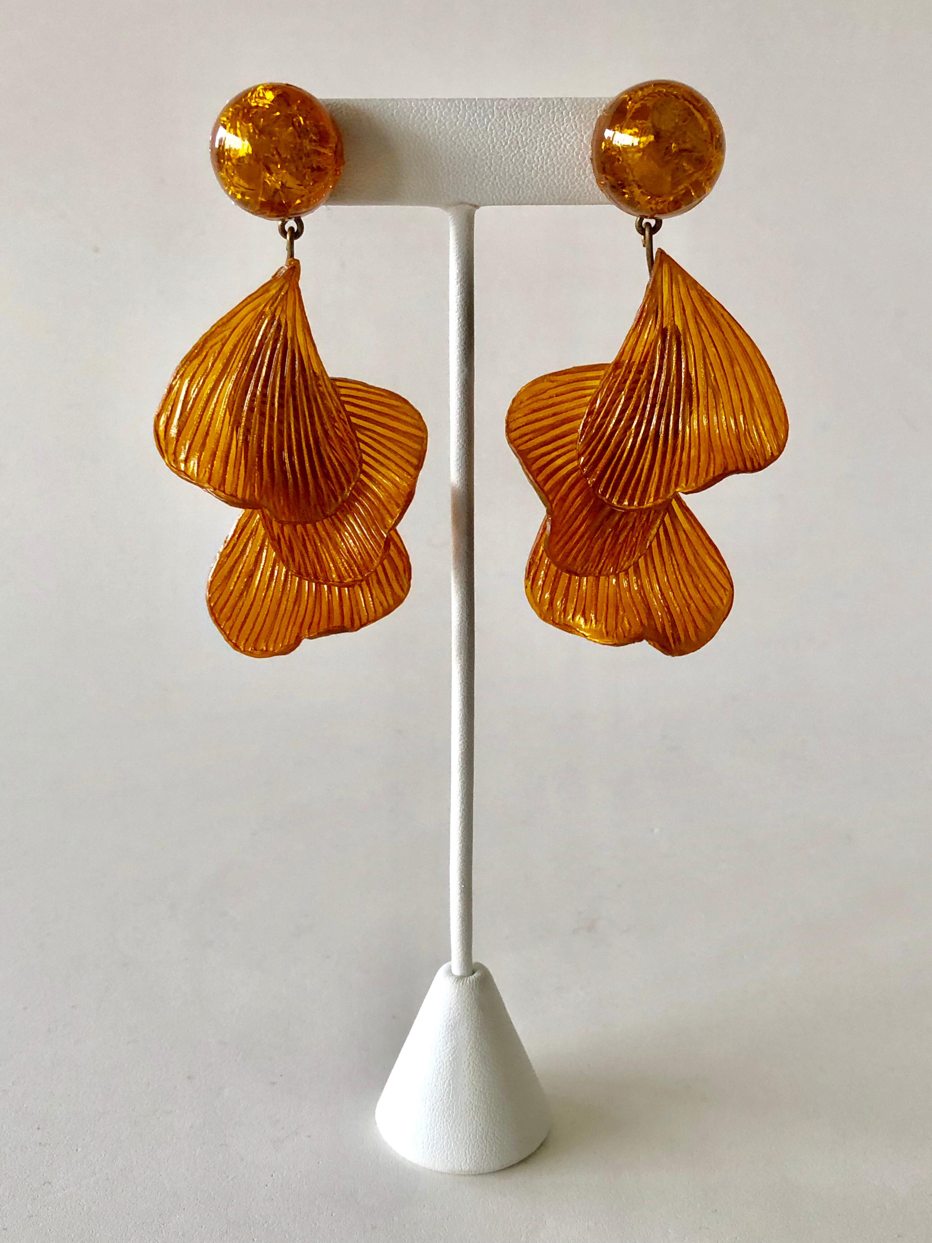 Orange Architectural Wave Statement Earrings  2