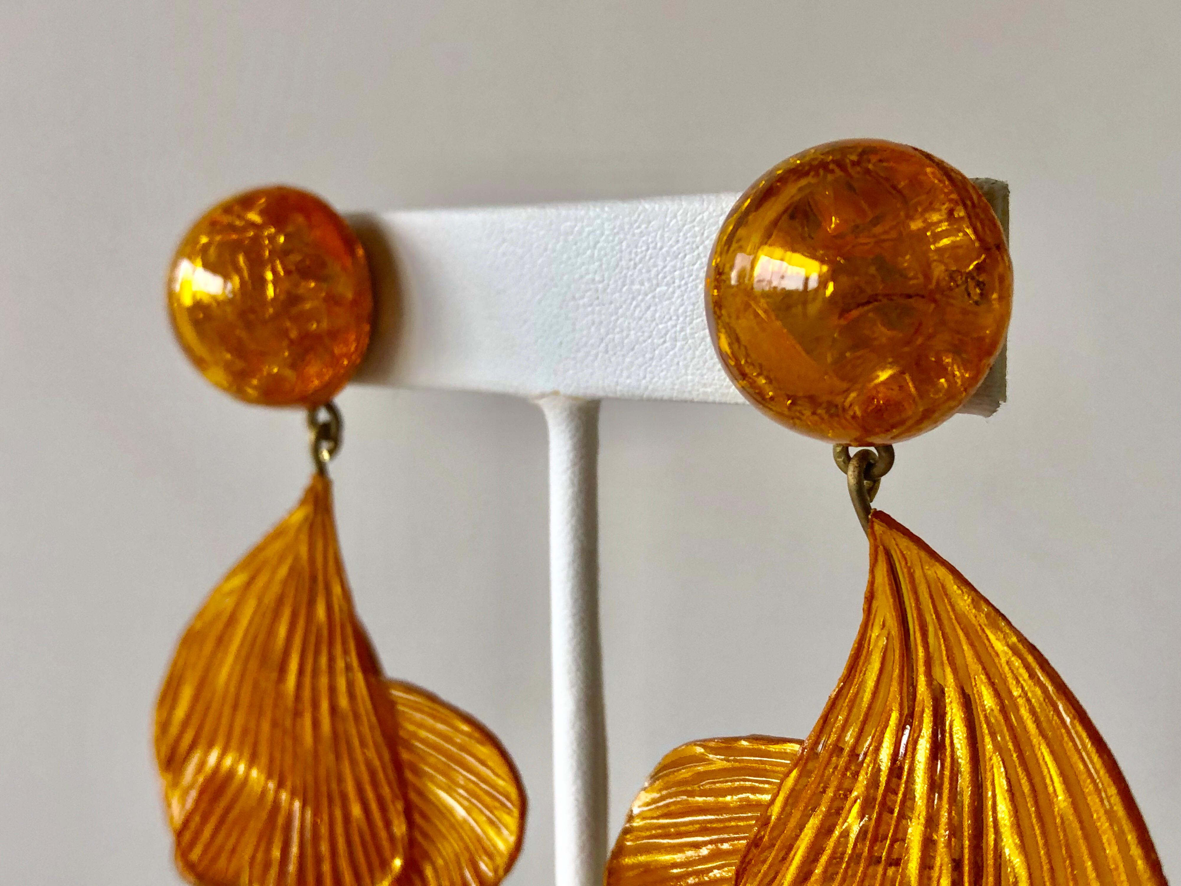 Orange Architectural Wave Statement Earrings  3