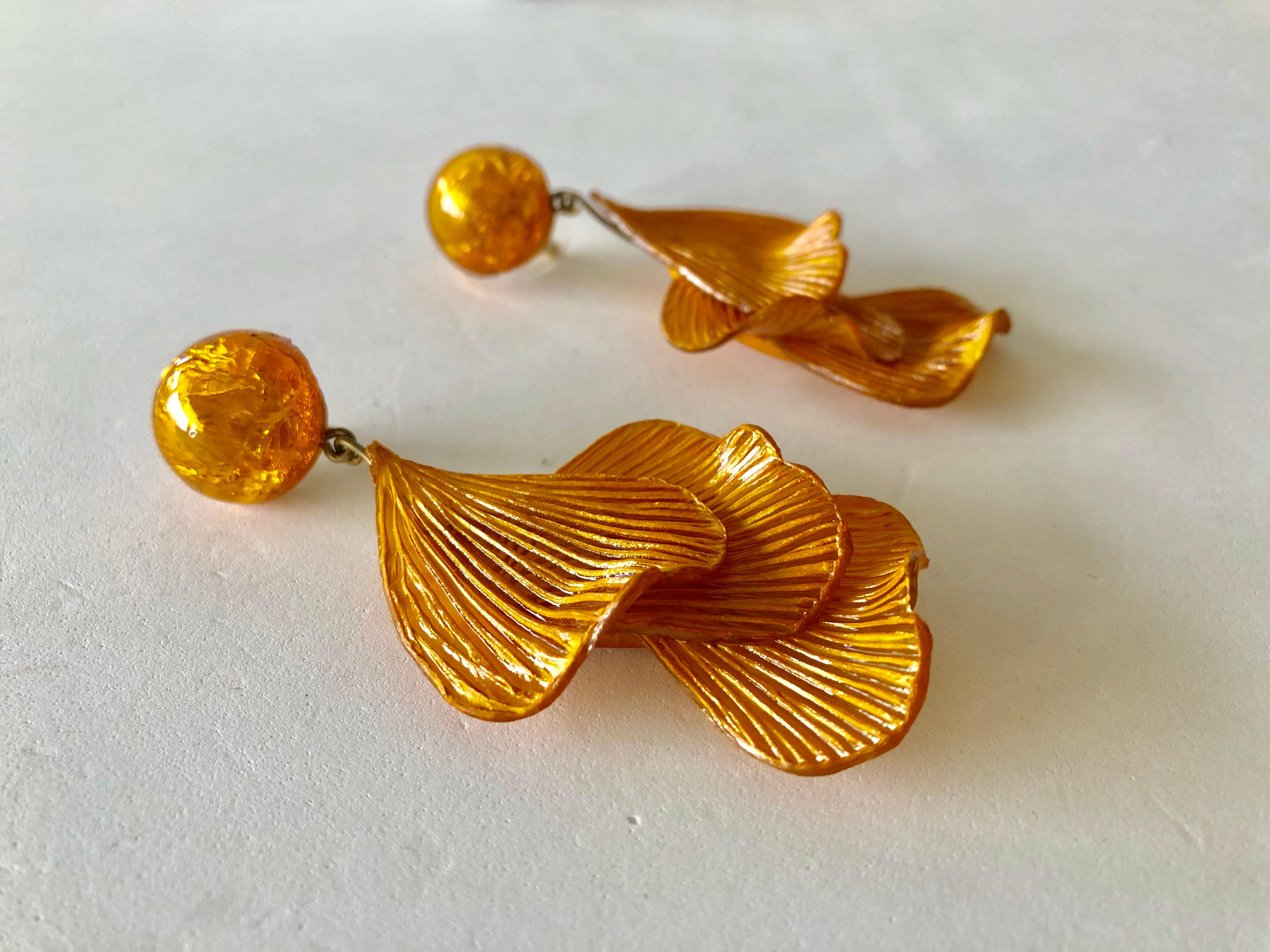 Orange Architectural Wave Statement Earrings  4