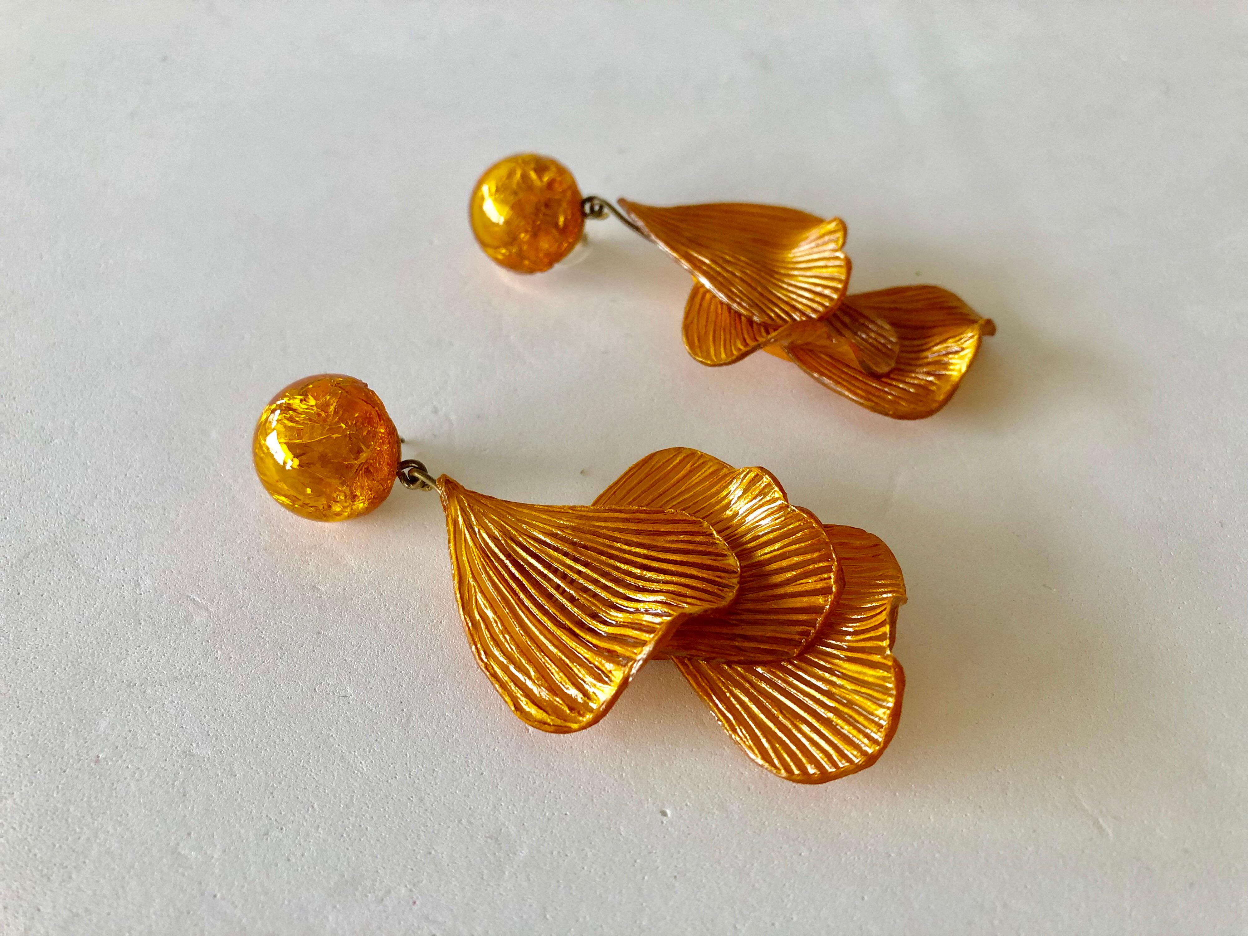 Orange Architectural Wave Statement Earrings  5