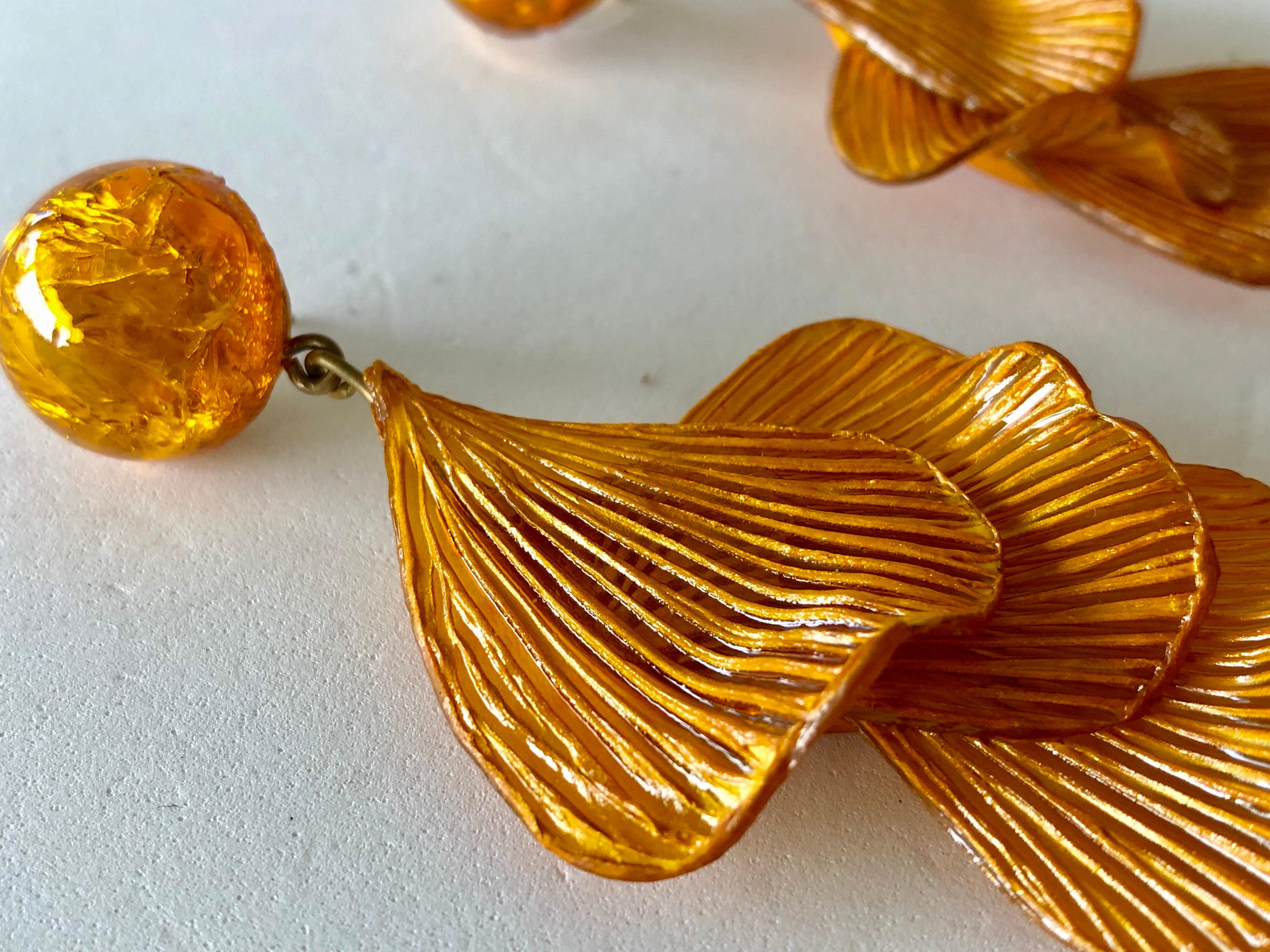 Orange Architectural Wave Statement Earrings  6