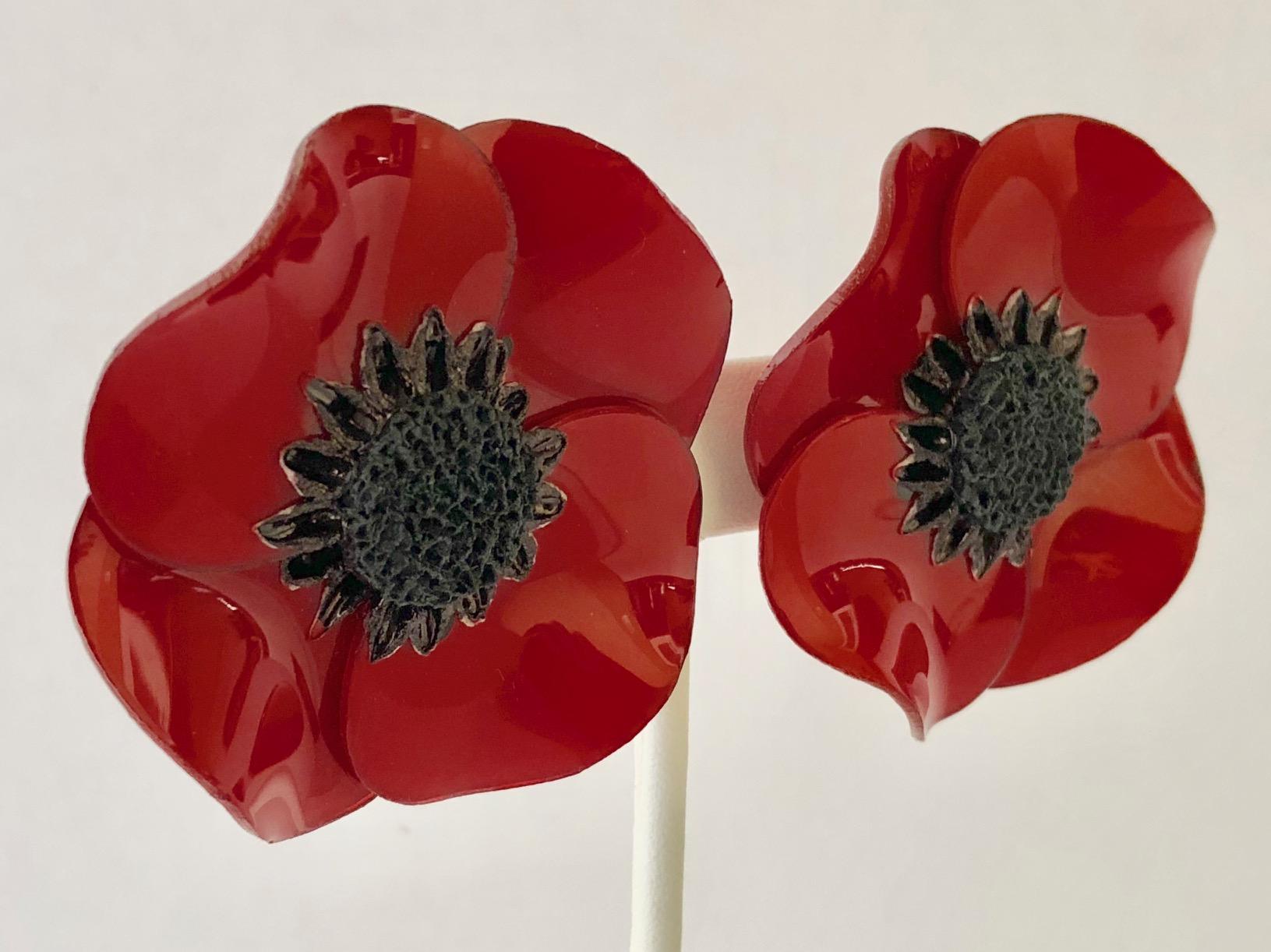 Contemporary Dramatic Red Poppy Statement Earrings 