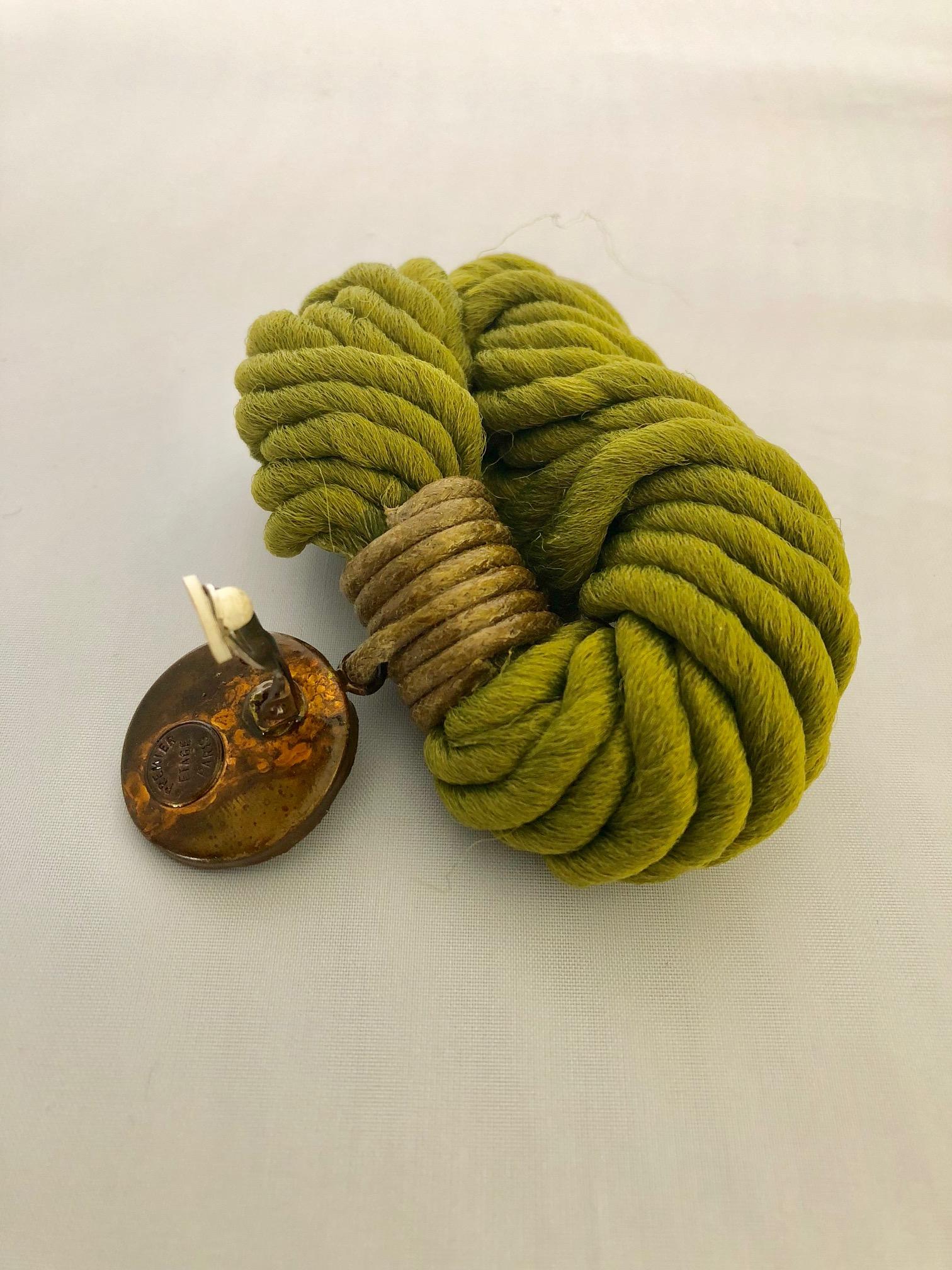 Bold Contemporary Premiere Etage Paris Woven Green Statement Earrings In Excellent Condition In Palm Springs, CA