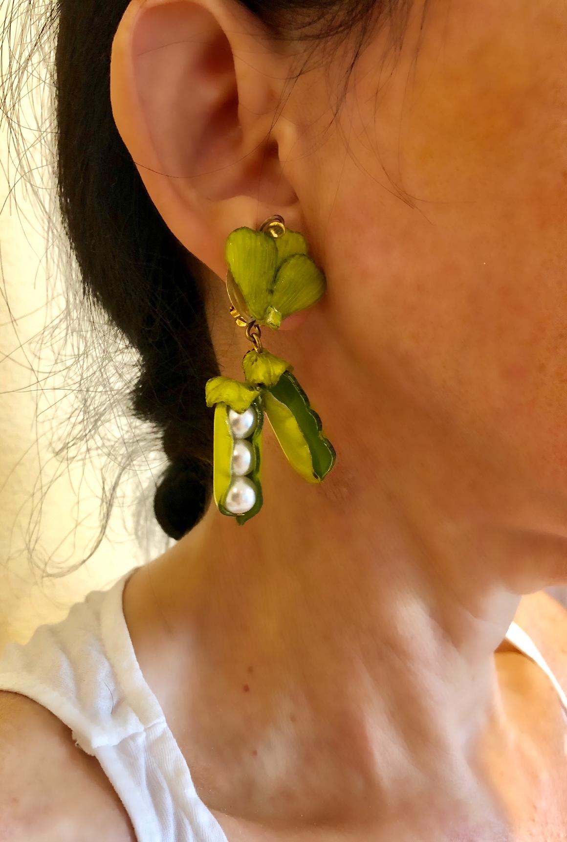 Contemporary French Pea-Pod Statement Earrings 