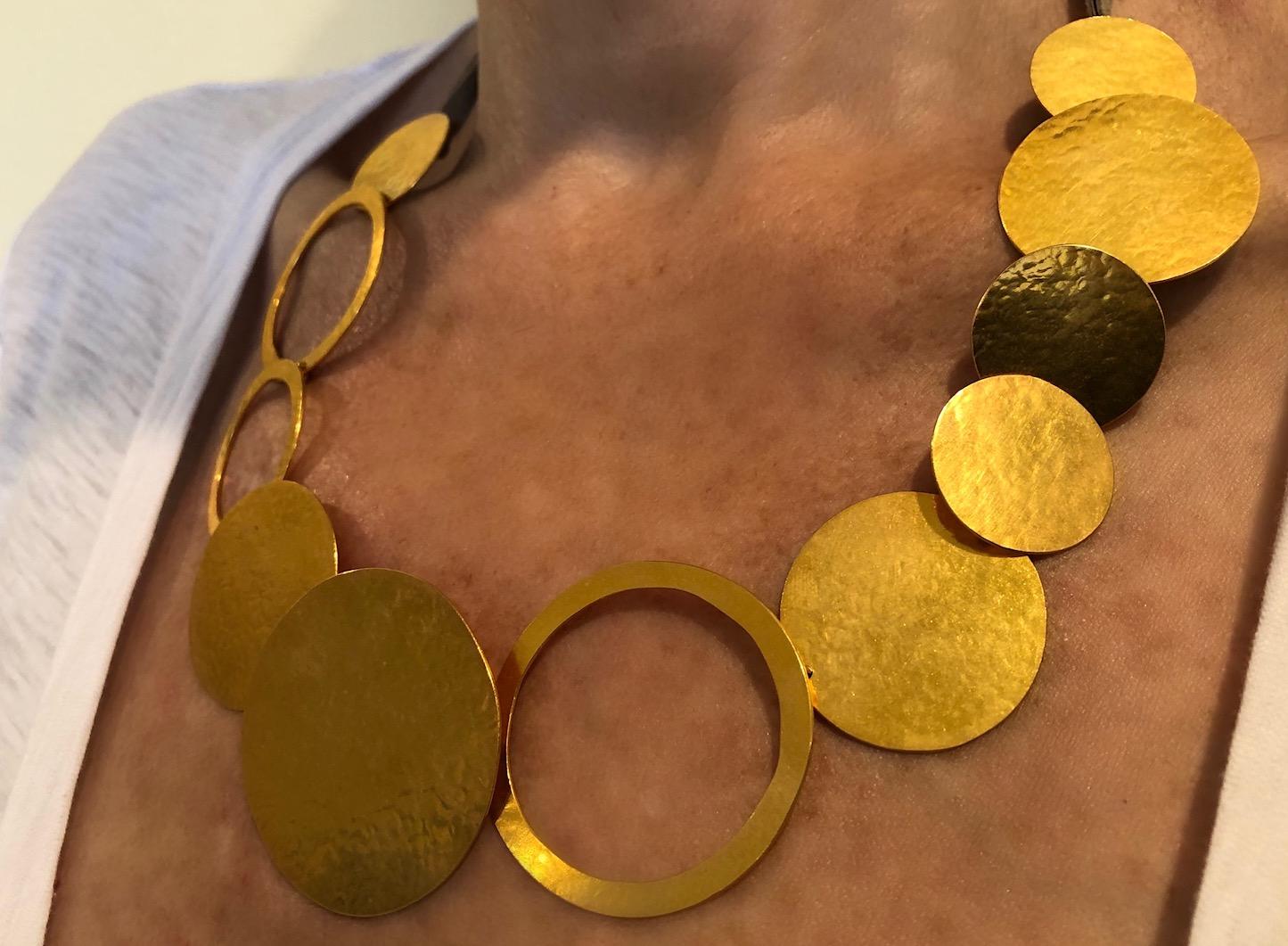 Contemporary Herve Van Der Staeten Gold Circle Statement Necklace 