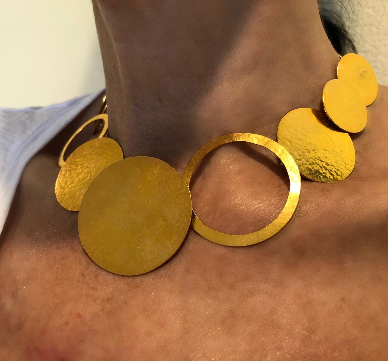 Herve Van Der Staeten Gold Circle Statement Necklace  In New Condition In Palm Springs, CA