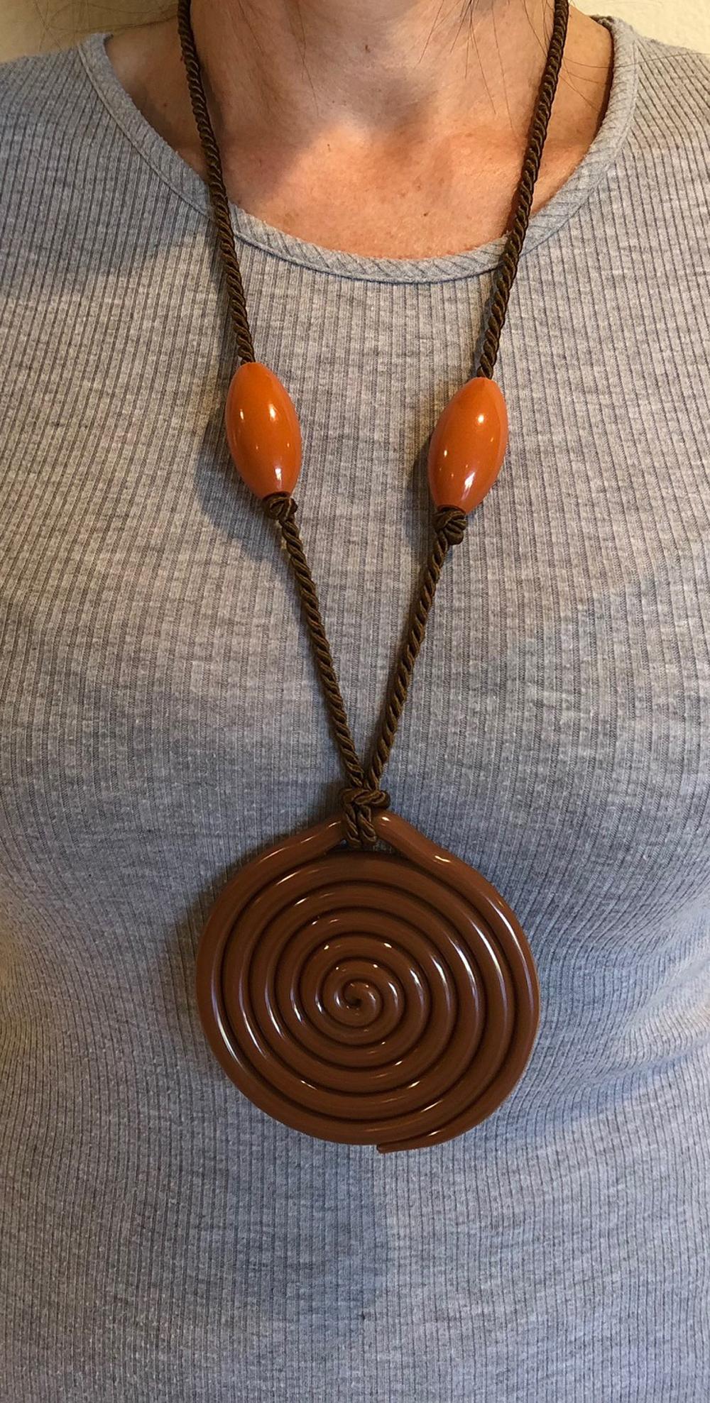Contemporary French Mid Century Galalith Swirl Statement Necklace, 1960s  