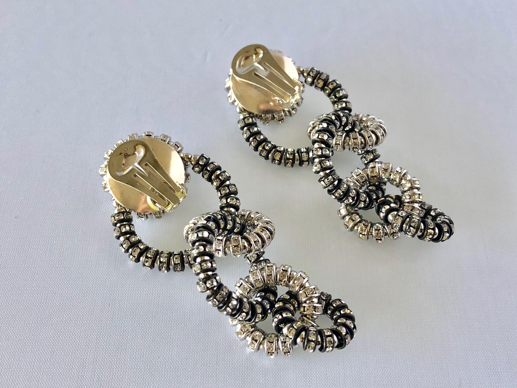Women's French Diamante Silver-Tone Circular Statement Earrings 