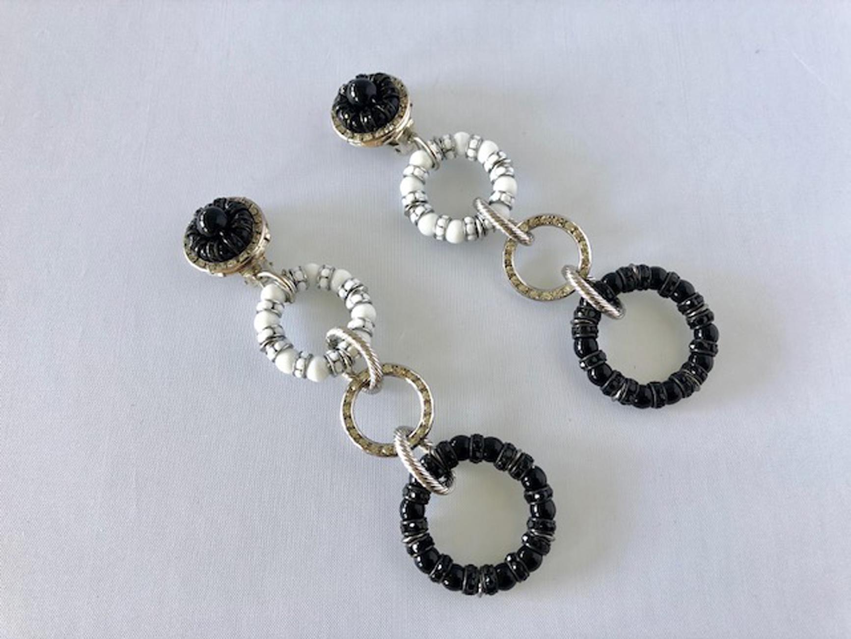 Contemporary  Architectural Black and White Circle Statement Earrings 