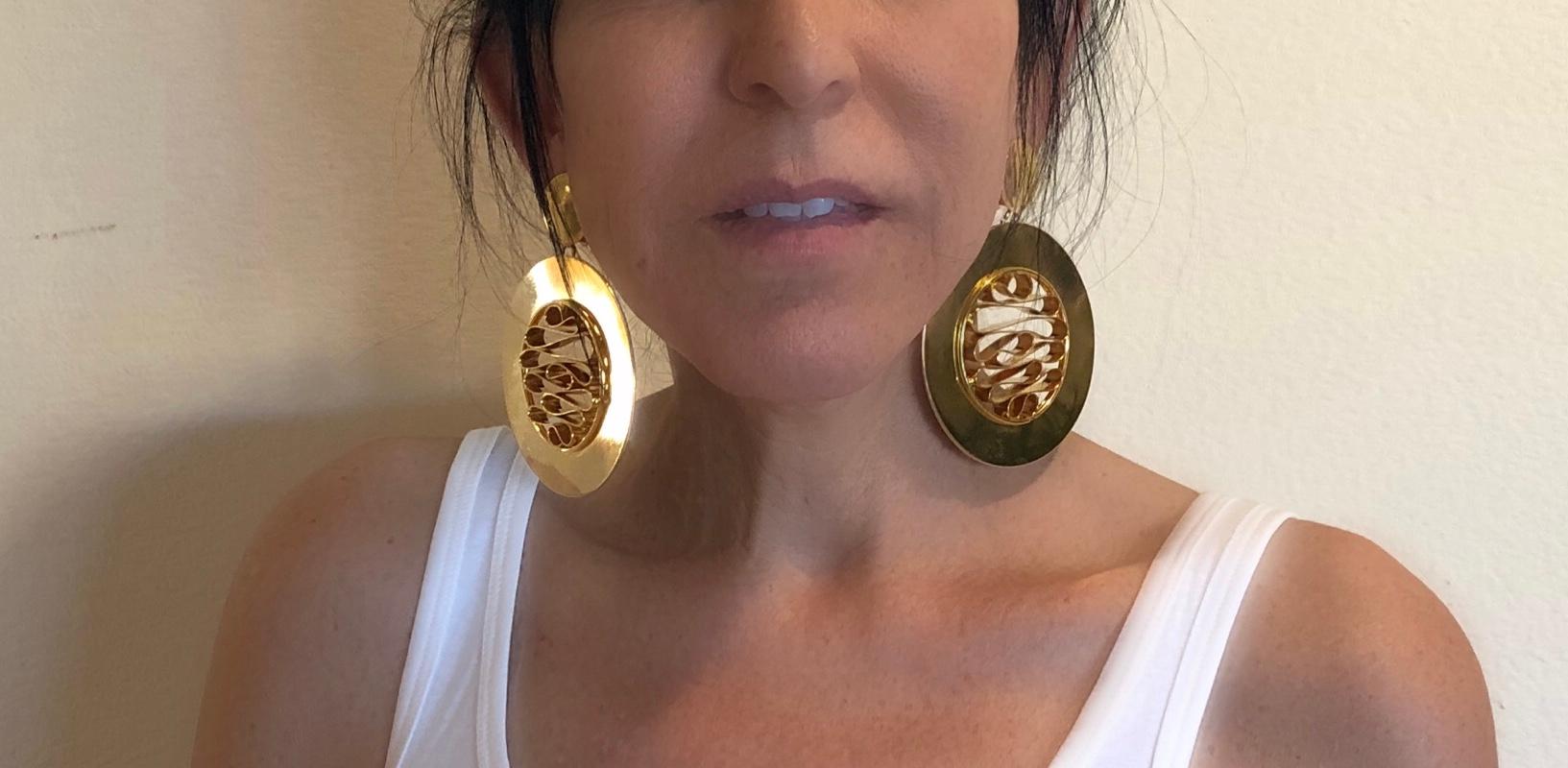Monumental 1980's French Gold Disk/Hoop Statement Earrings  In Excellent Condition In Palm Springs, CA