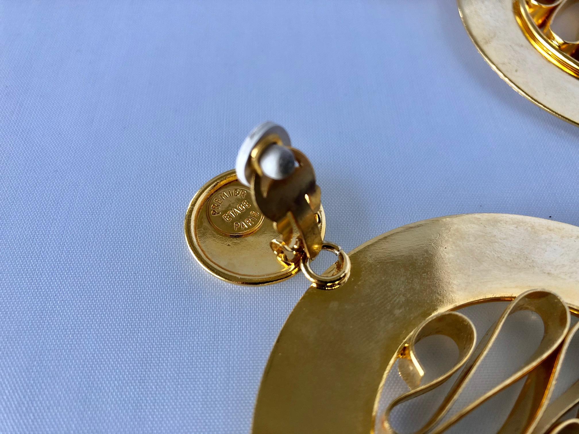 Monumental 1980's French Gold Disk/Hoop Statement Earrings  2