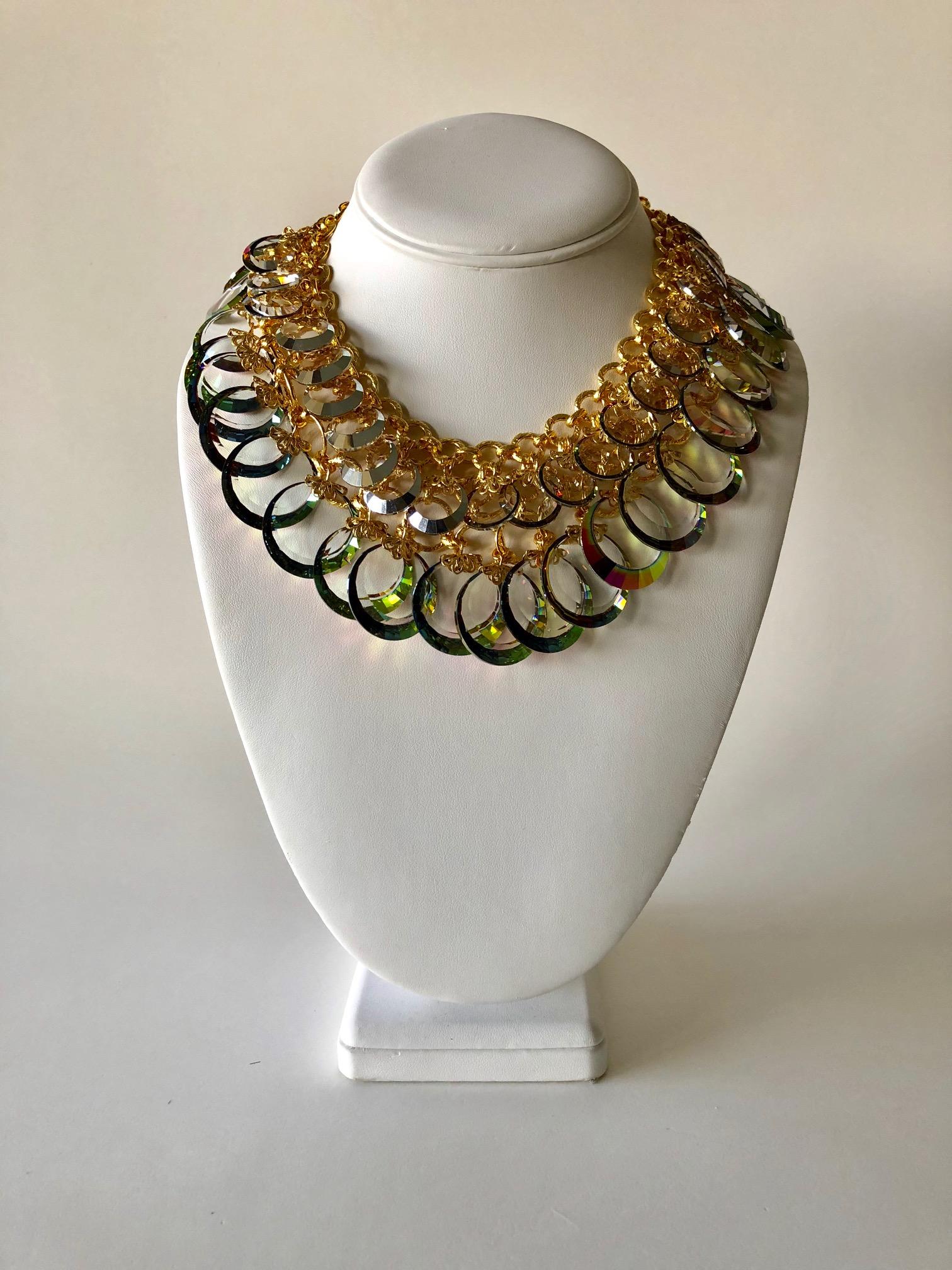Women's Vintage French Haute Couture Gold Crystal Statement Bib Necklace 