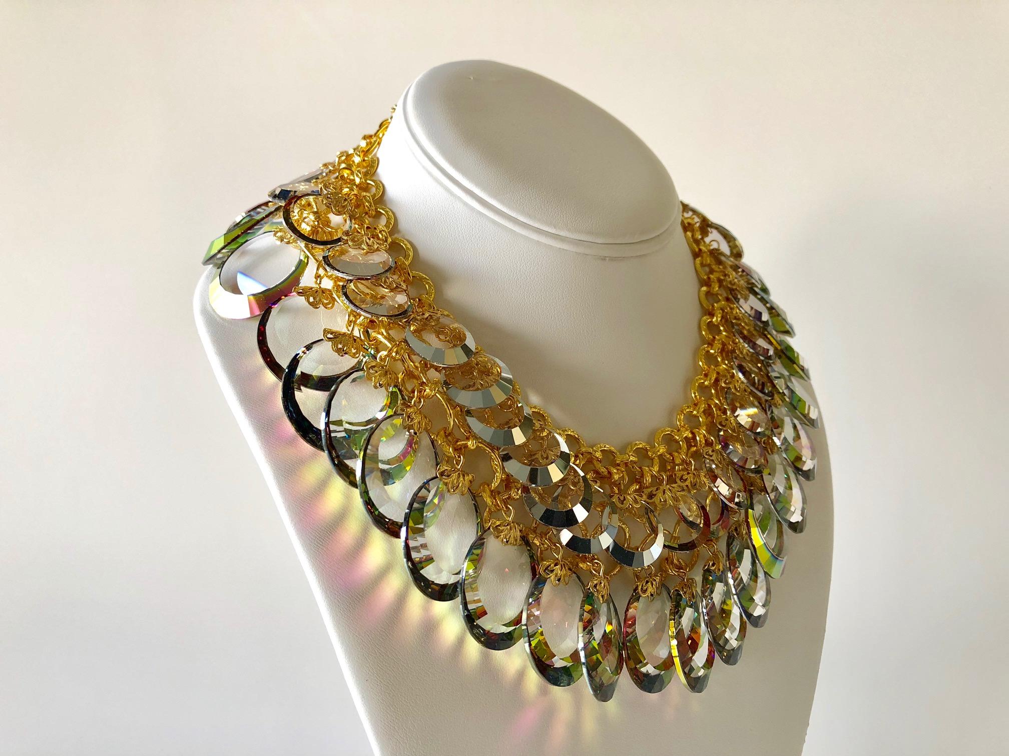 Vintage French Haute Couture Gold Crystal Statement Bib Necklace  1