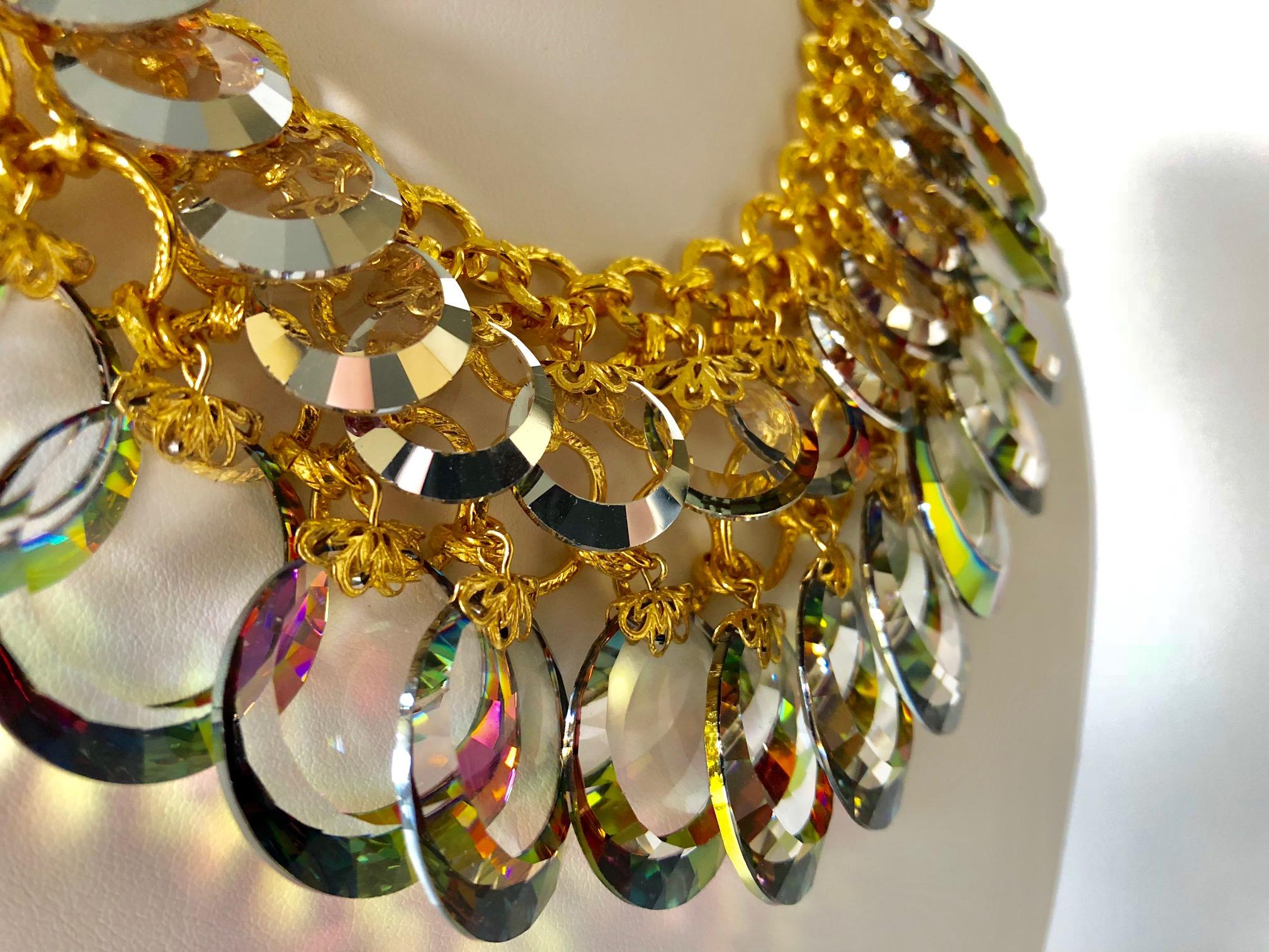 Vintage French Haute Couture Gold Crystal Statement Bib Necklace  2