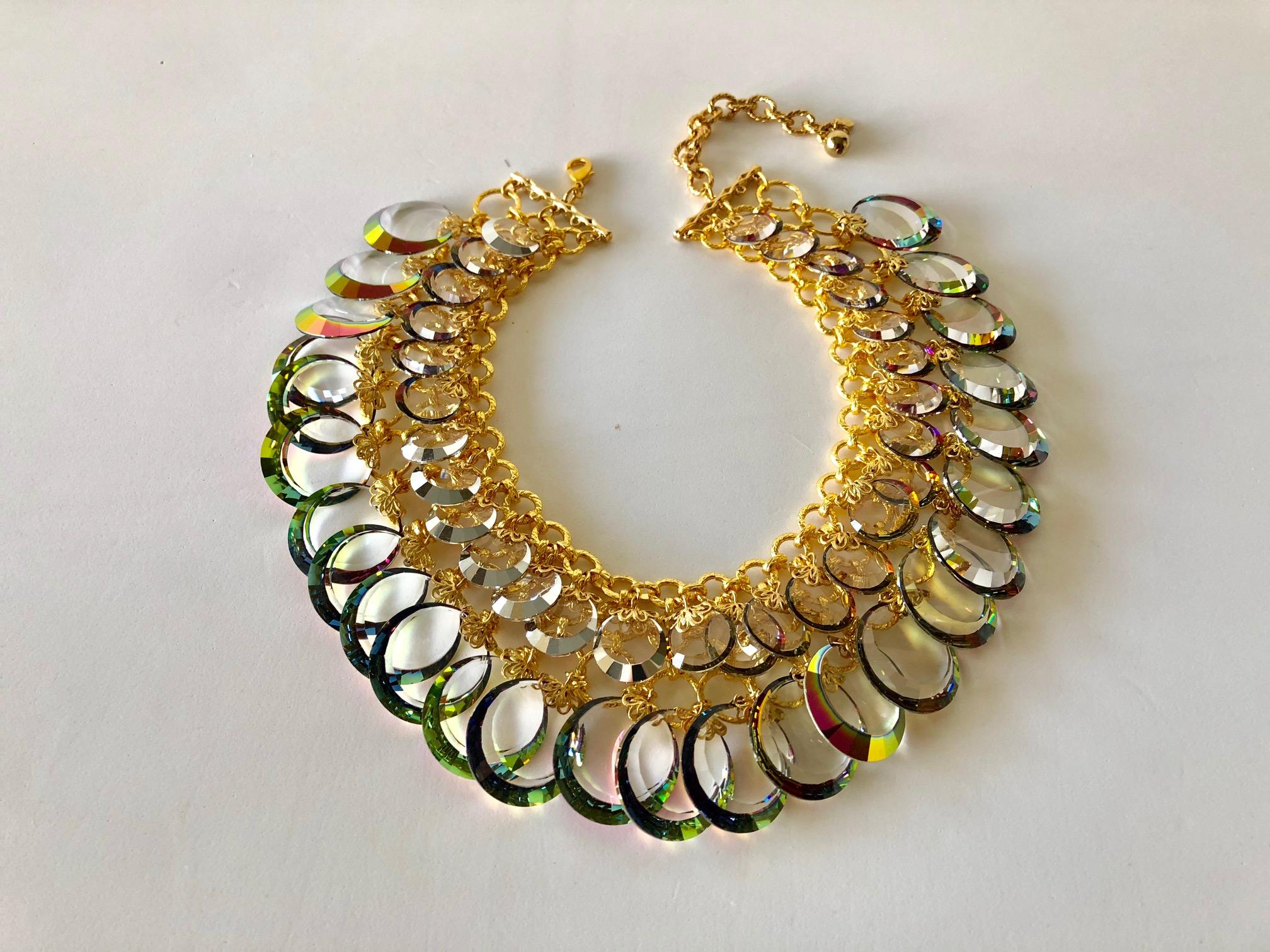 Vintage French Haute Couture Gold Crystal Statement Bib Necklace  3
