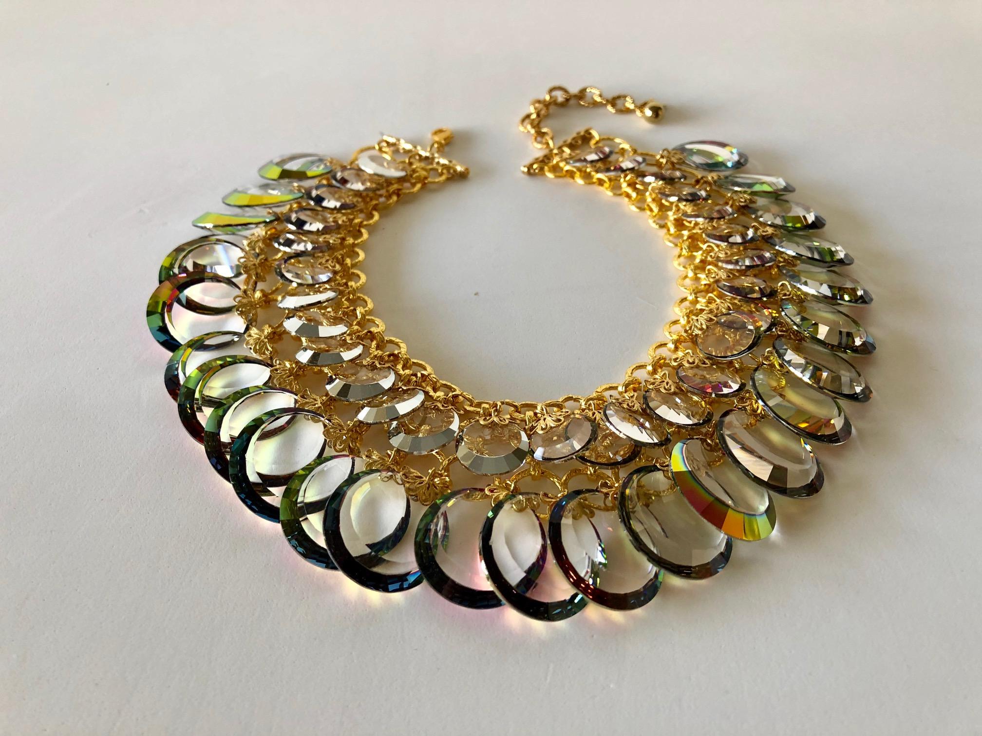 Vintage French Haute Couture Gold Crystal Statement Bib Necklace  4