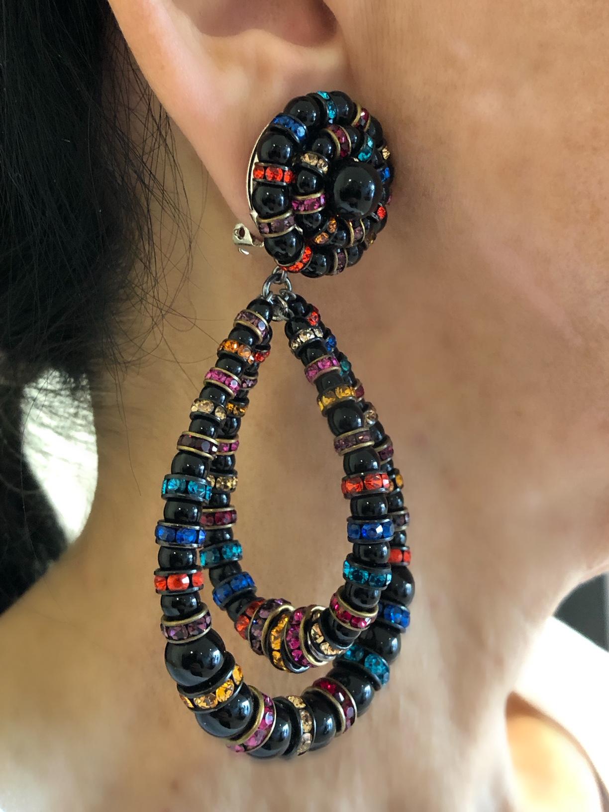 French Designer Architectural Multi-Color Statement Earrings  In New Condition In Palm Springs, CA