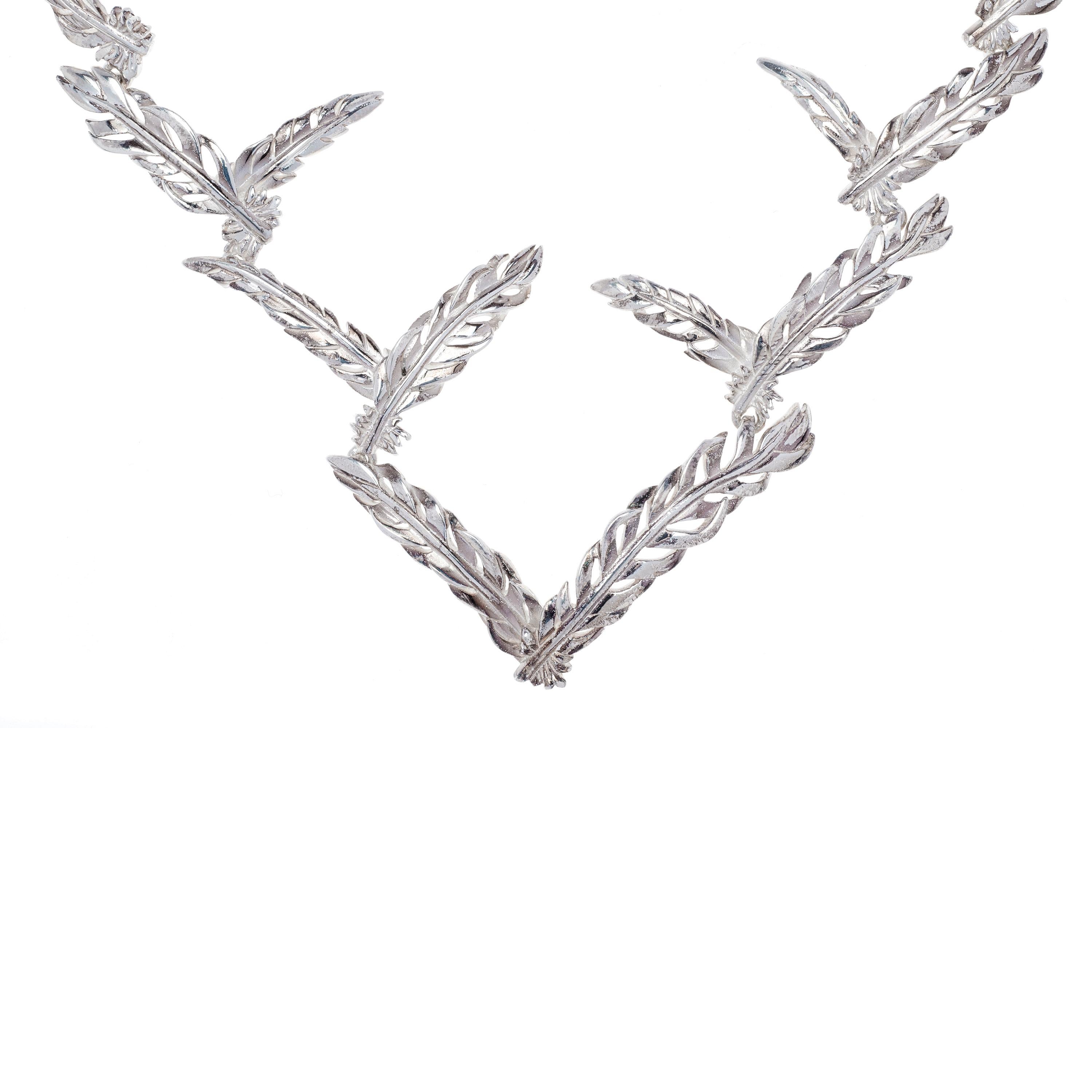 Contemporary Simon Harrison V Shape Deadalus Feather Sterling Silver Necklace For Sale
