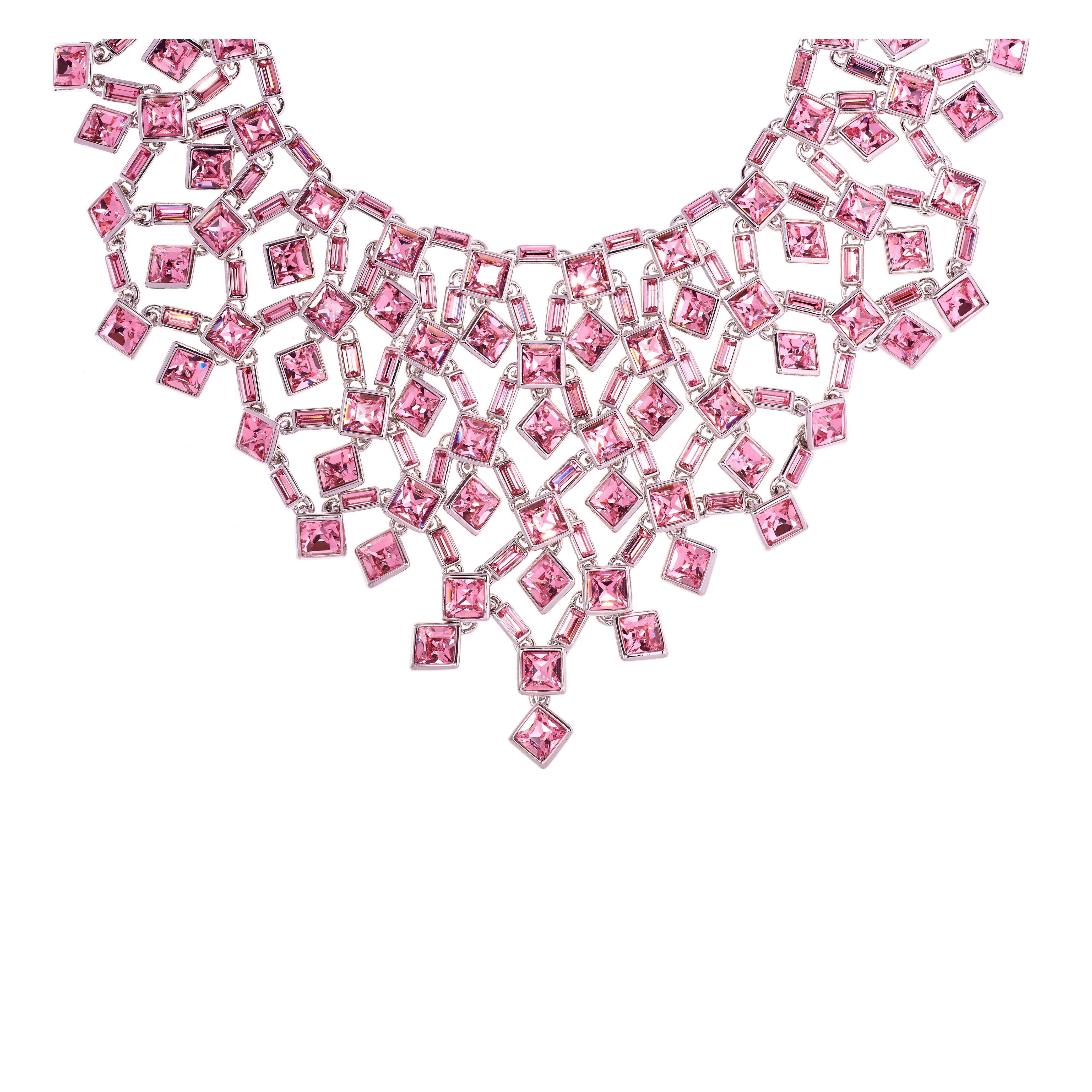 Simon Harrison Claudette Large Pink Crystal Necklace In New Condition For Sale In London, GB