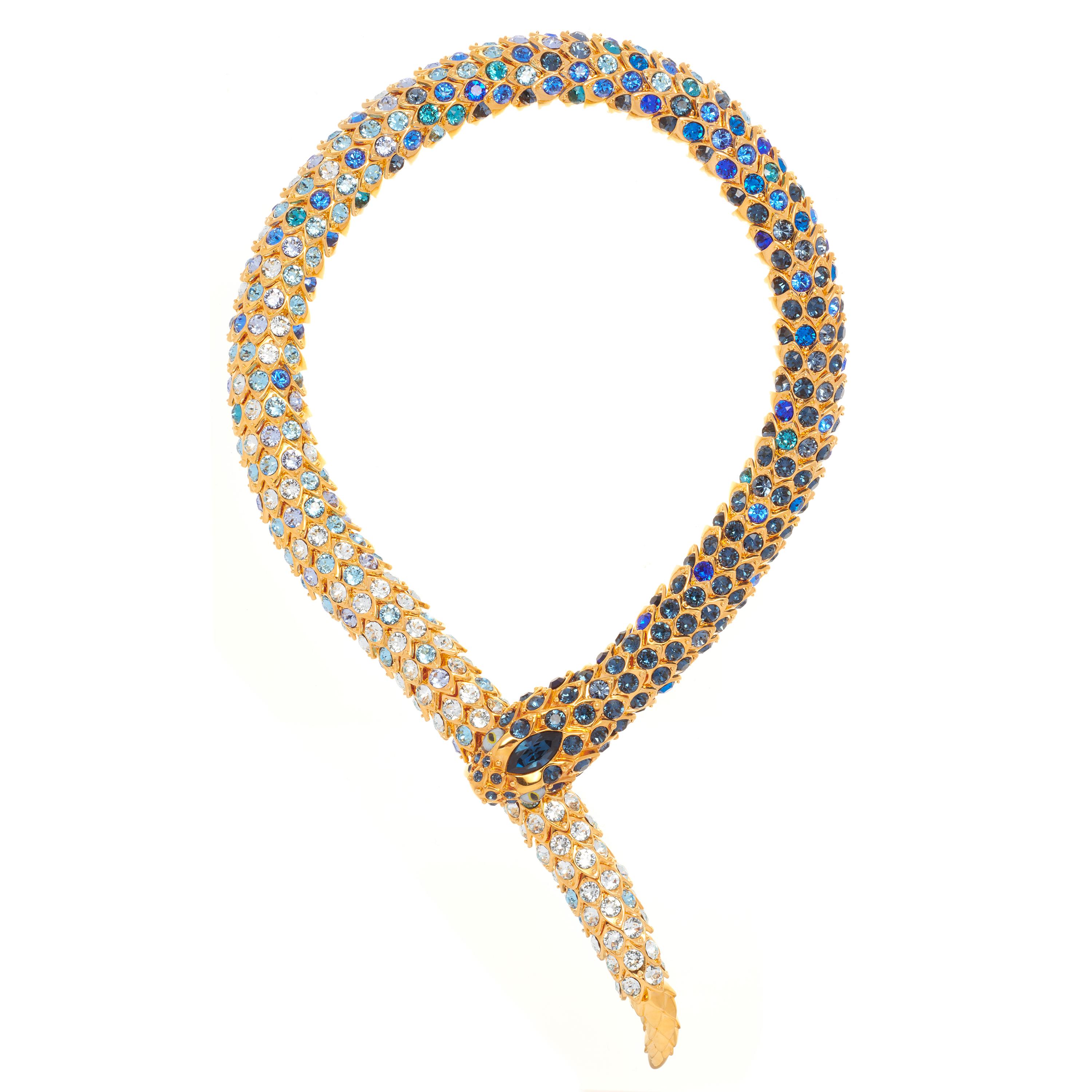 Simon Harrison Limited Edition Gold Blue Ombre Crystal Snake Necklace