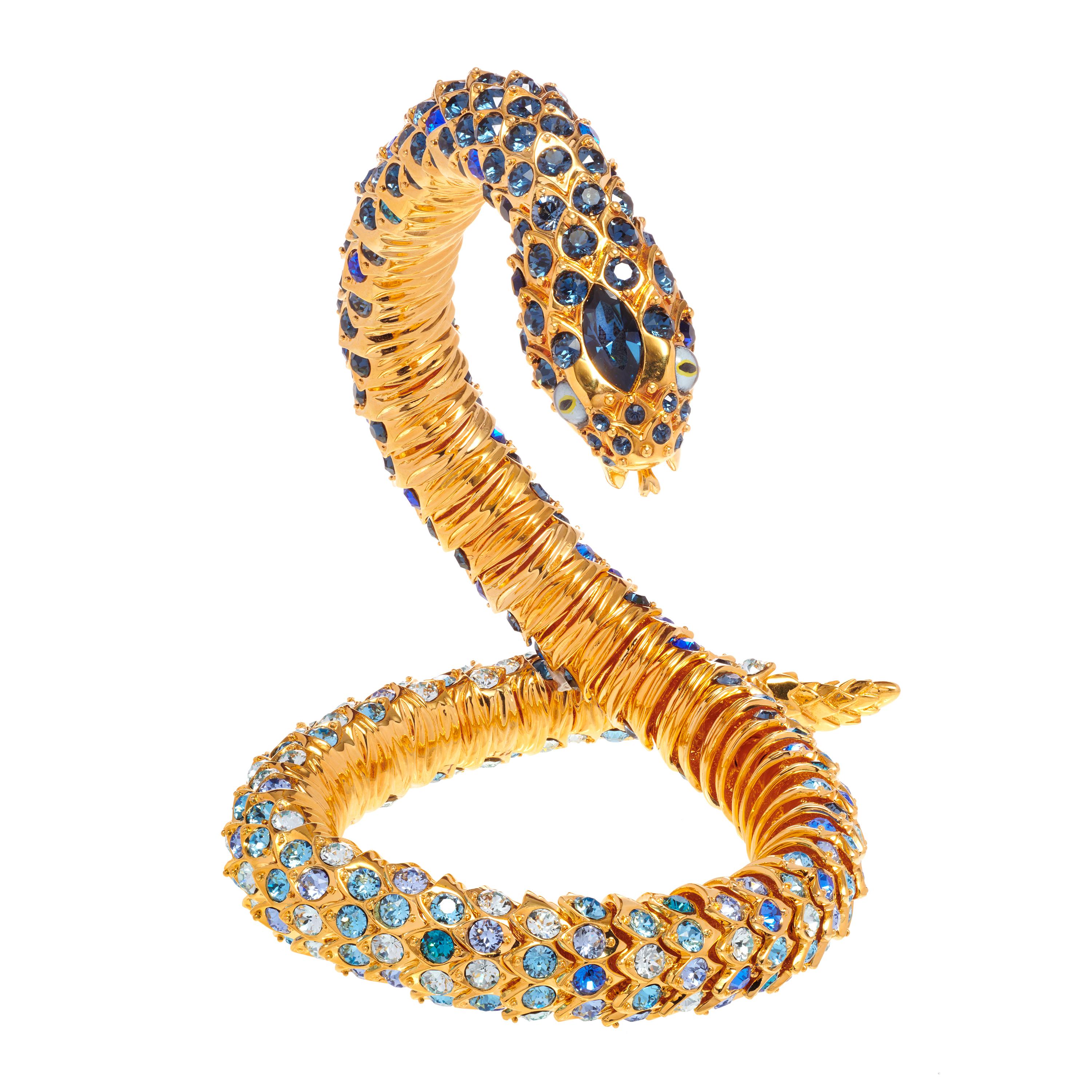 Simon Harrison Limited Edition Gold Blue Ombre Crystal Snake Necklace In New Condition In London, GB