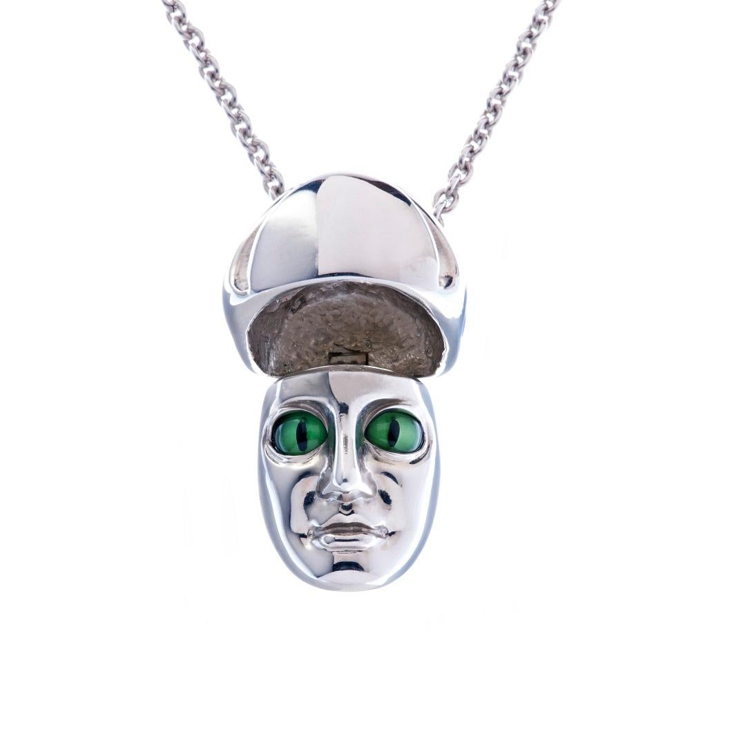The Dionysus Frog Pendant has a hidden secret to be revealed to whom you wish, lift the hinged mask to reveal the masquerade. Hand carved by a master craftsman close attention has been paid to the finest detail.