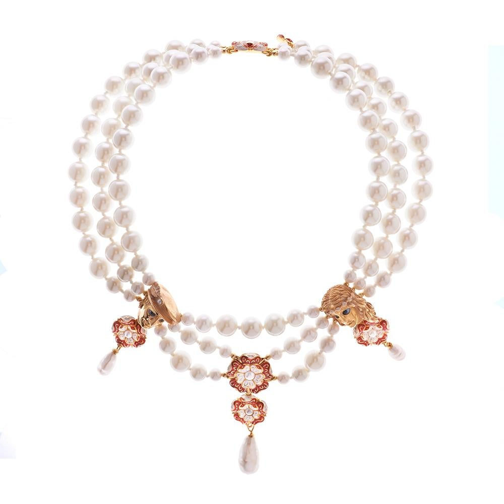 Contemporary Simon Harrison Romeo & Juliet Tudor Rose Three Row Pearl Necklace For Sale