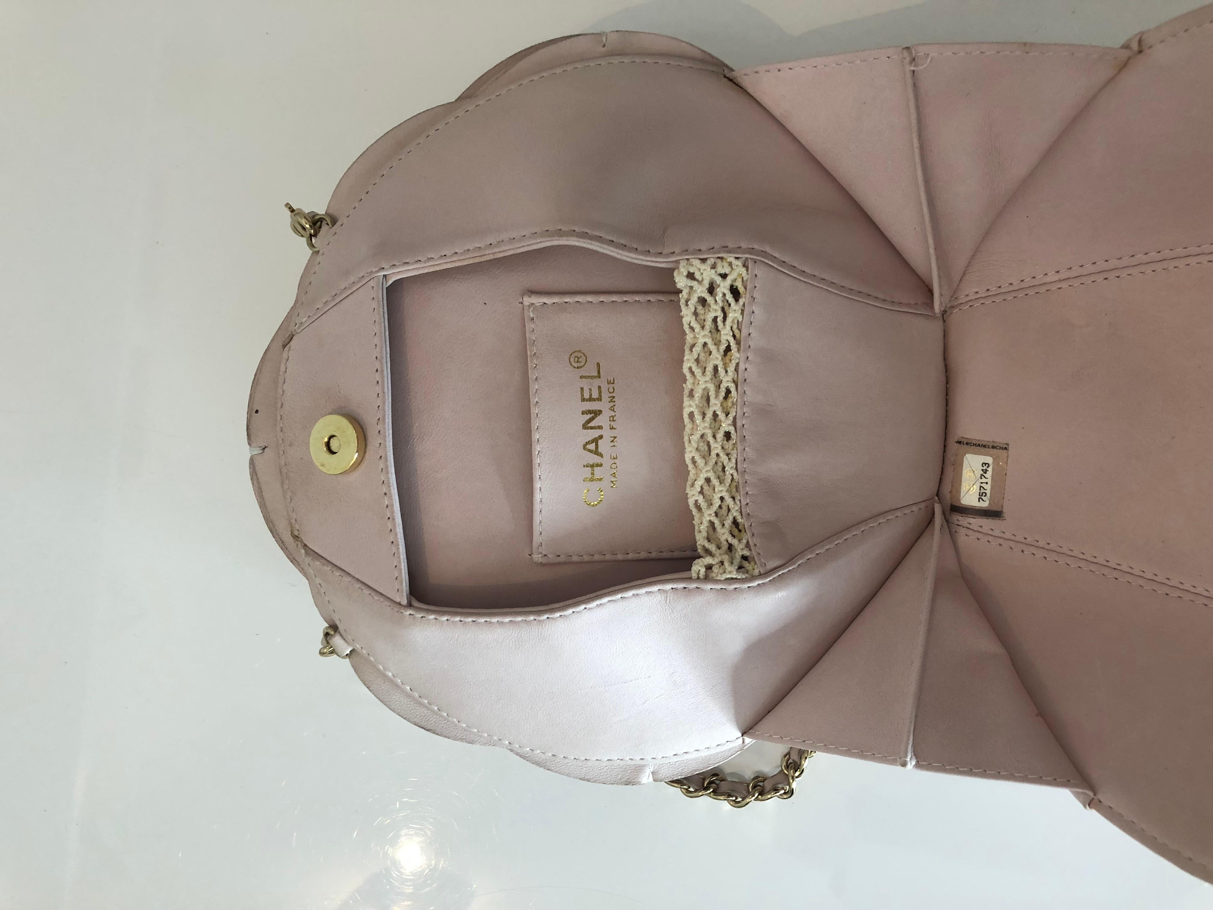 Brown 2002/2003 Chanel Blush Leather Camellia Evening Bag