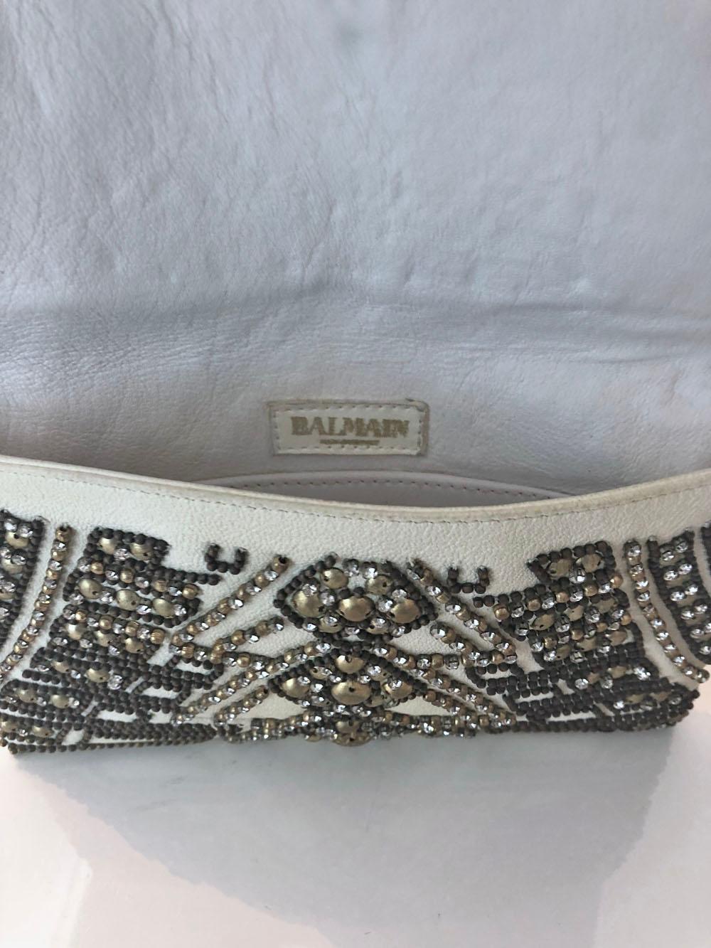 Balmain Cream Embellished Clutch In Excellent Condition In Thousand Oaks, CA
