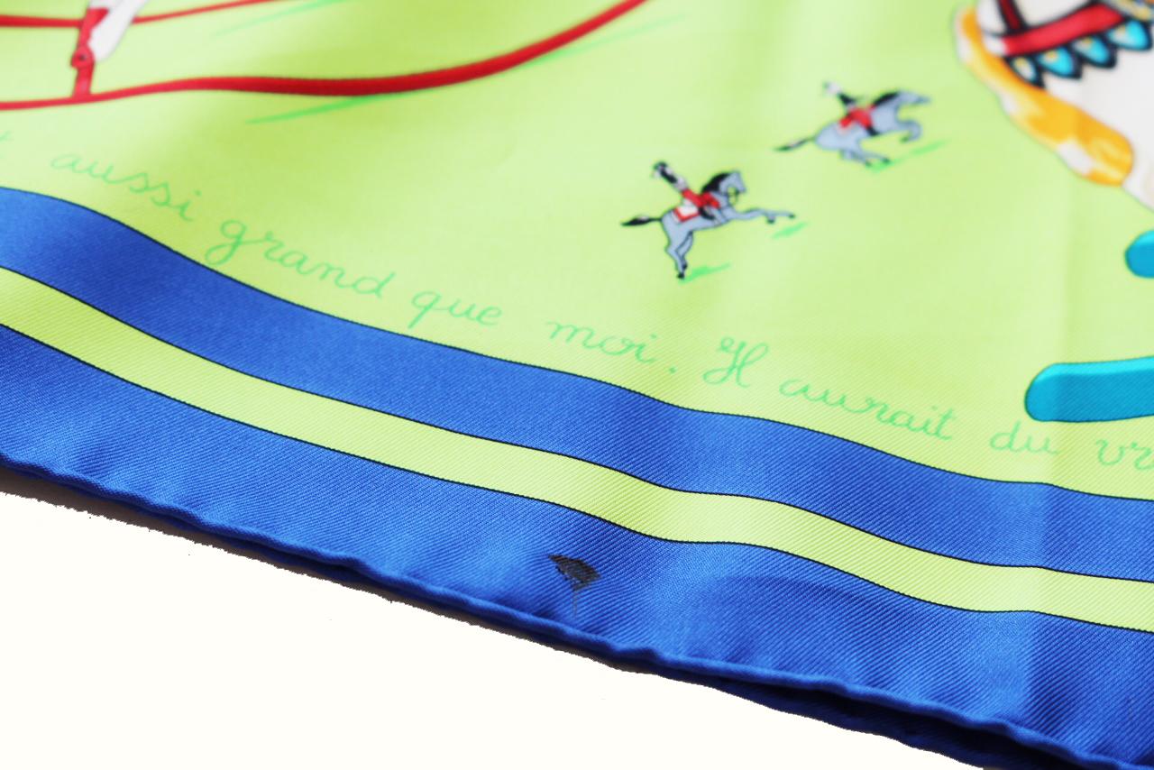 Women's or Men's Hermes Raconte-moi le Cheval Blue and Neon Green Toy print Scarf 