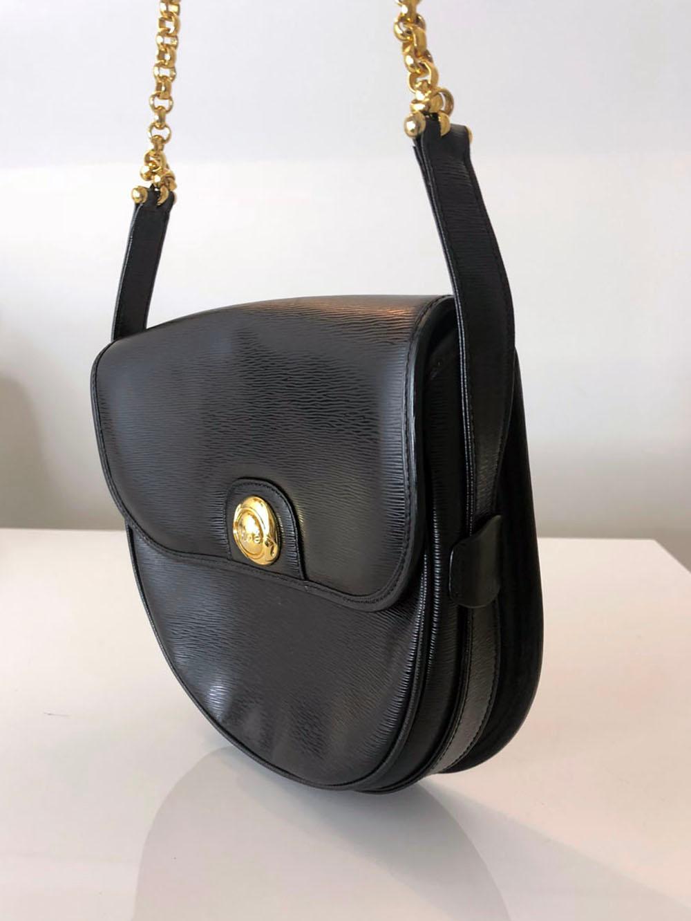 Women's RARE Vintage Chloe Black Epi Leather Gold Chain Crossbody Bag