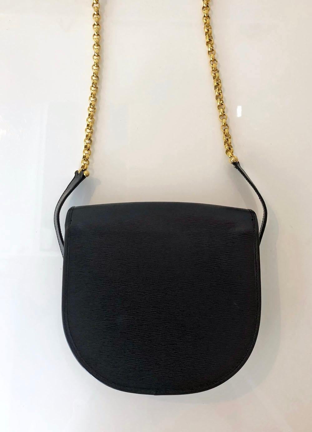 RARE Vintage Chloe Black Epi Leather Gold Chain Crossbody Bag 1