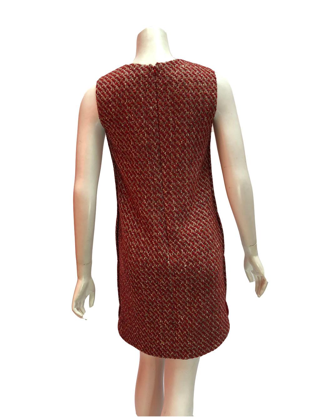 Loro Piana Red Wool Tweed Shift Dress For Sale at 1stDibs